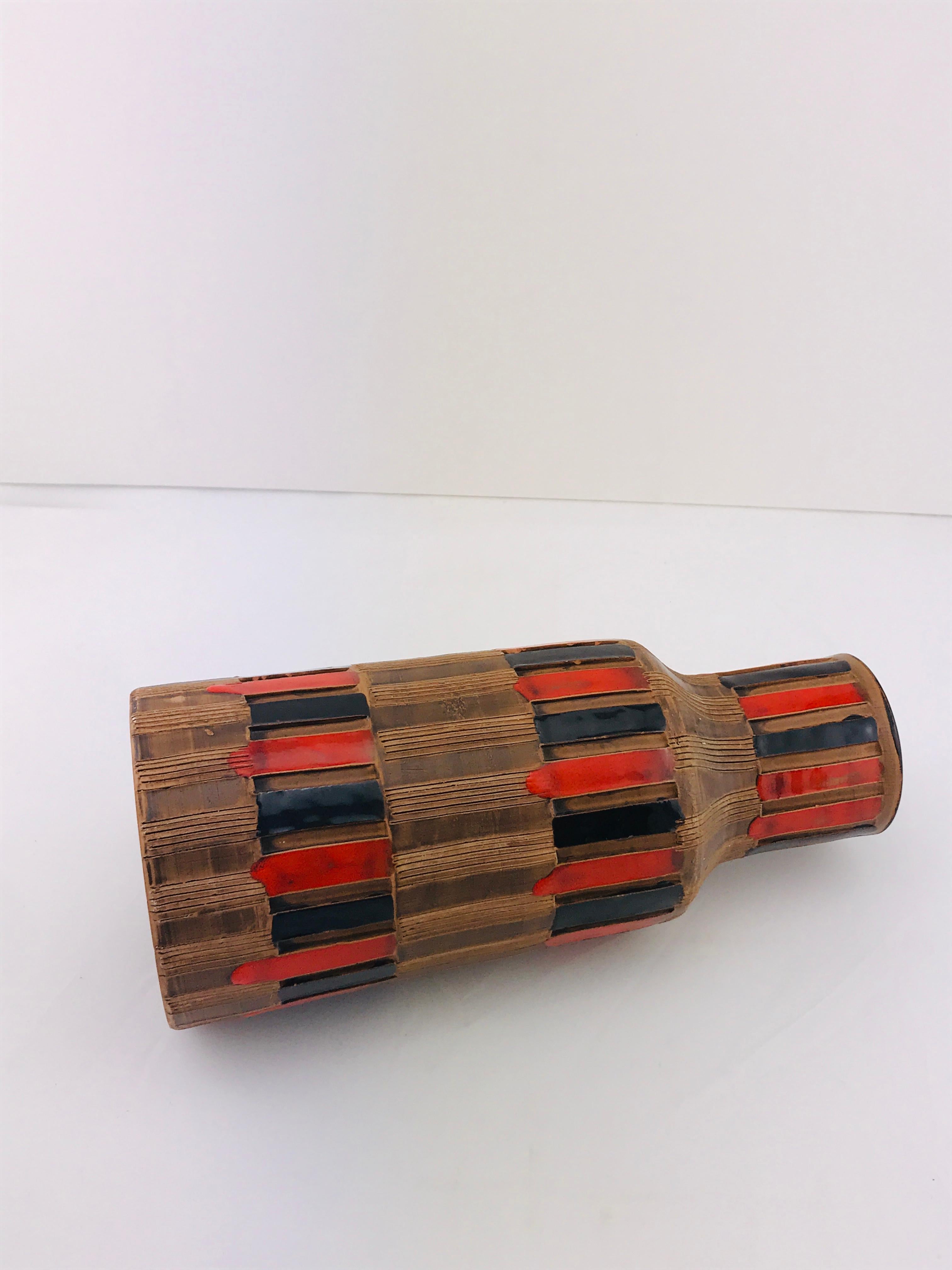 Mid-Century Modern Italian Bitossi Red and Black Ceramic Vase, 1960 3