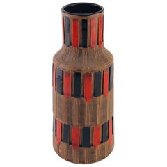Mid-Century Modern Italian Bitossi Red and Black Ceramic Vase, 1960