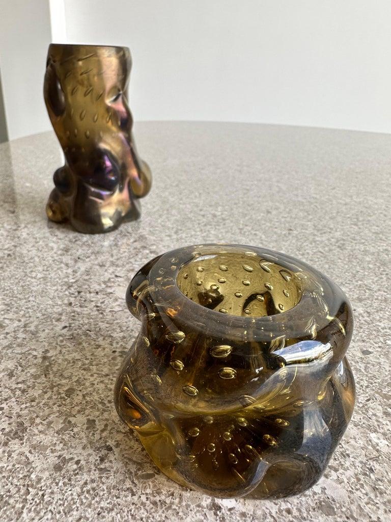 Mid-20th Century Mid-Century Modern Italian Black and Purple Murano Glass Candle Holders, 1960s For Sale