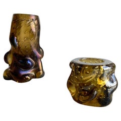 Moderne italienische Kerzenhalter aus schwarzem und violettem Muranoglas, 1960er Jahre