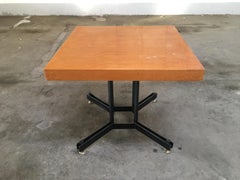 Mid-Century Modern Italian Black Iron Base Table with Wood Top, 1970s