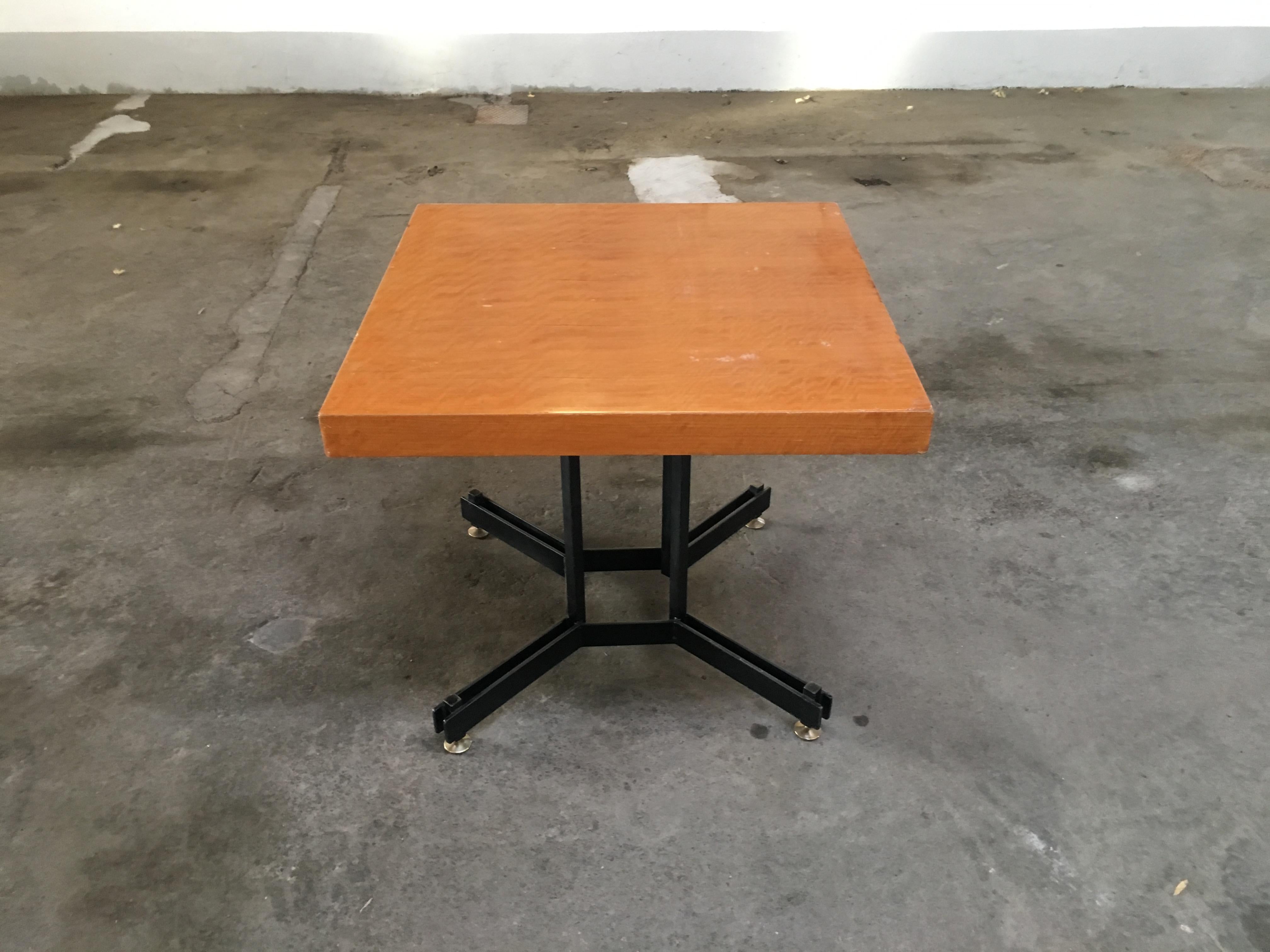 Lacquered Mid-Century Modern Italian Black Iron Base Table with Wood Top, 1970s