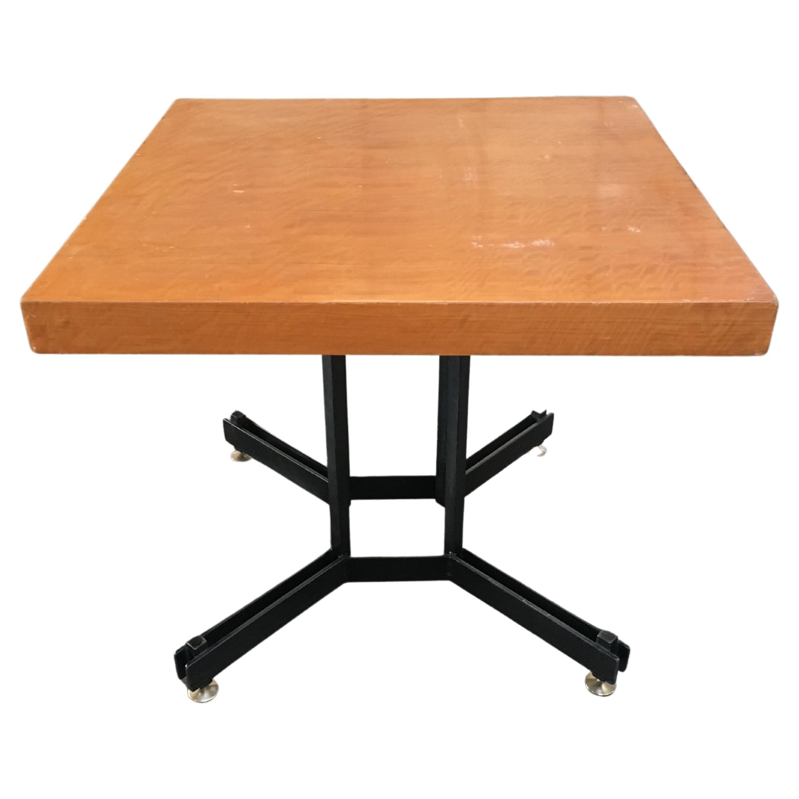 Mid-Century Modern Italian Black Iron Base Table with Wood Top, 1970s For Sale