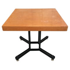 Mid-Century Modern Italian Black Iron Base Table with Wood Top, 1970s