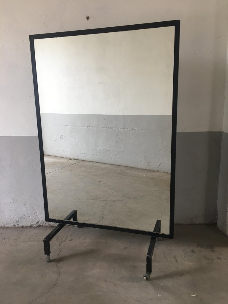 MidCentury Modern Italian Black Iron Framed FullLength Mirror on