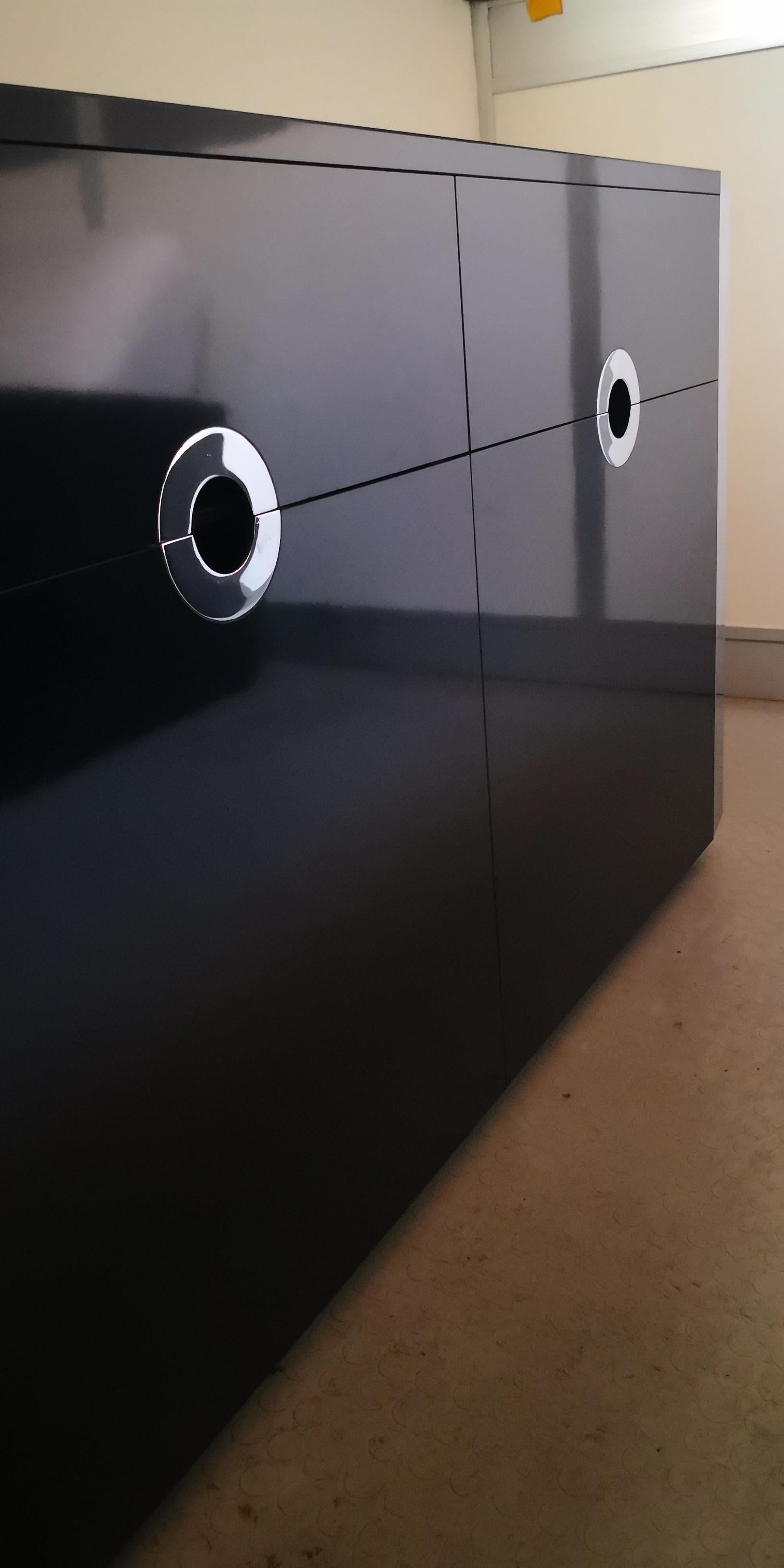 Mid-Century Modern Italian Black Laminate and Chrome Willy Rizzo Sideboard, 1972 3