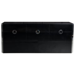 Mid-Century Modern Italian Black Laminate and Chrome Willy Rizzo Sideboard, 1972