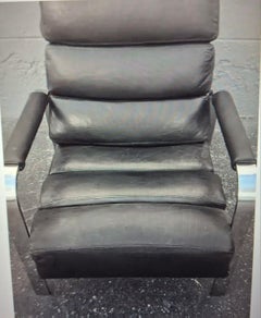 Mid Century Modern Italian Black Leather/ Chrome Recliner attrib. Milo Baughman
