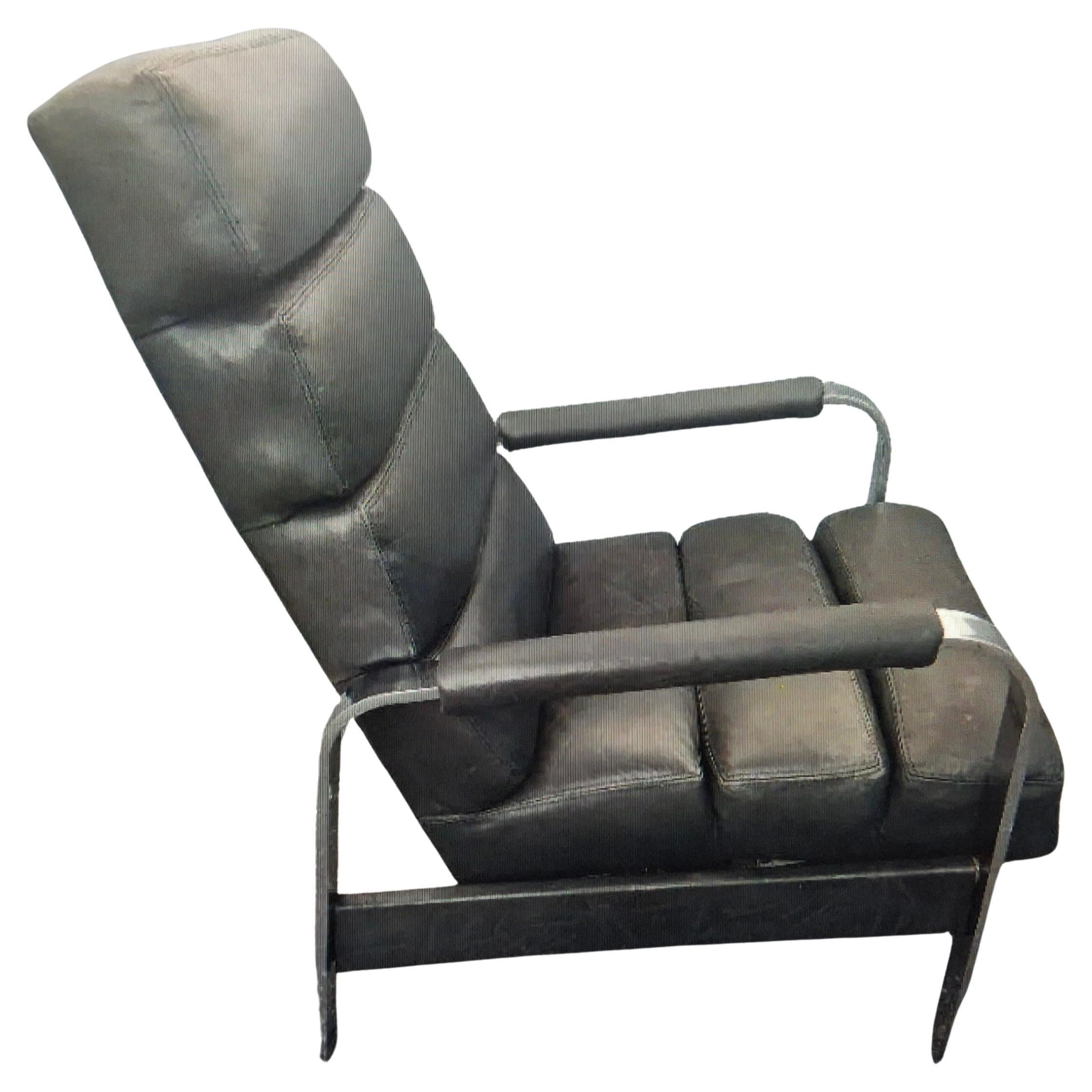 Mid Century Modern Italian Black Leather/ Chrome Recliner attrib. Milo Baughman