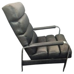 Mid Century Modern Italian Black Leather/ Chrome Recliner attrib. Milo Baughman