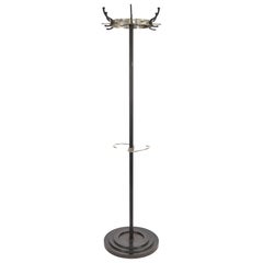 Mid-Century Modern Italian Black Metal and Chrome Coat Rack and Umbrella Stand