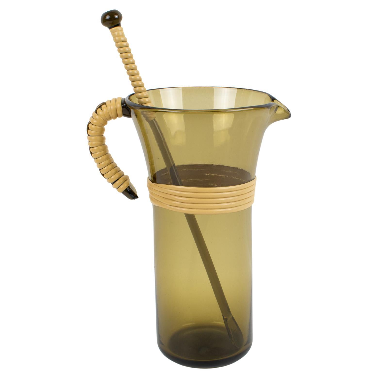 Silver Plate and Crystal Barware Cocktail Martini Pitcher with Stirrer