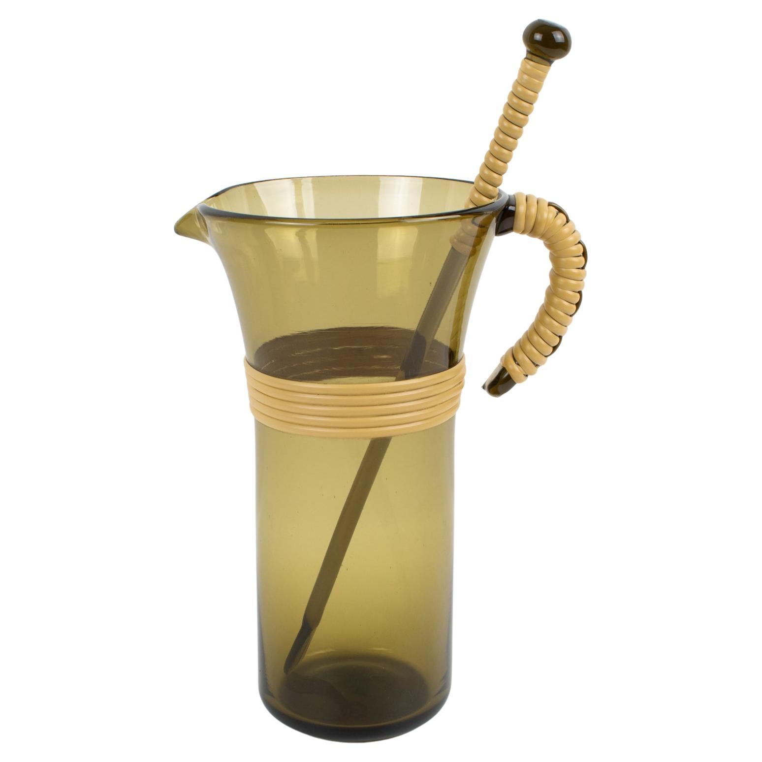 Mid-Century-Modern Italian Blown Glass Barware Cocktail Martini Pitcher