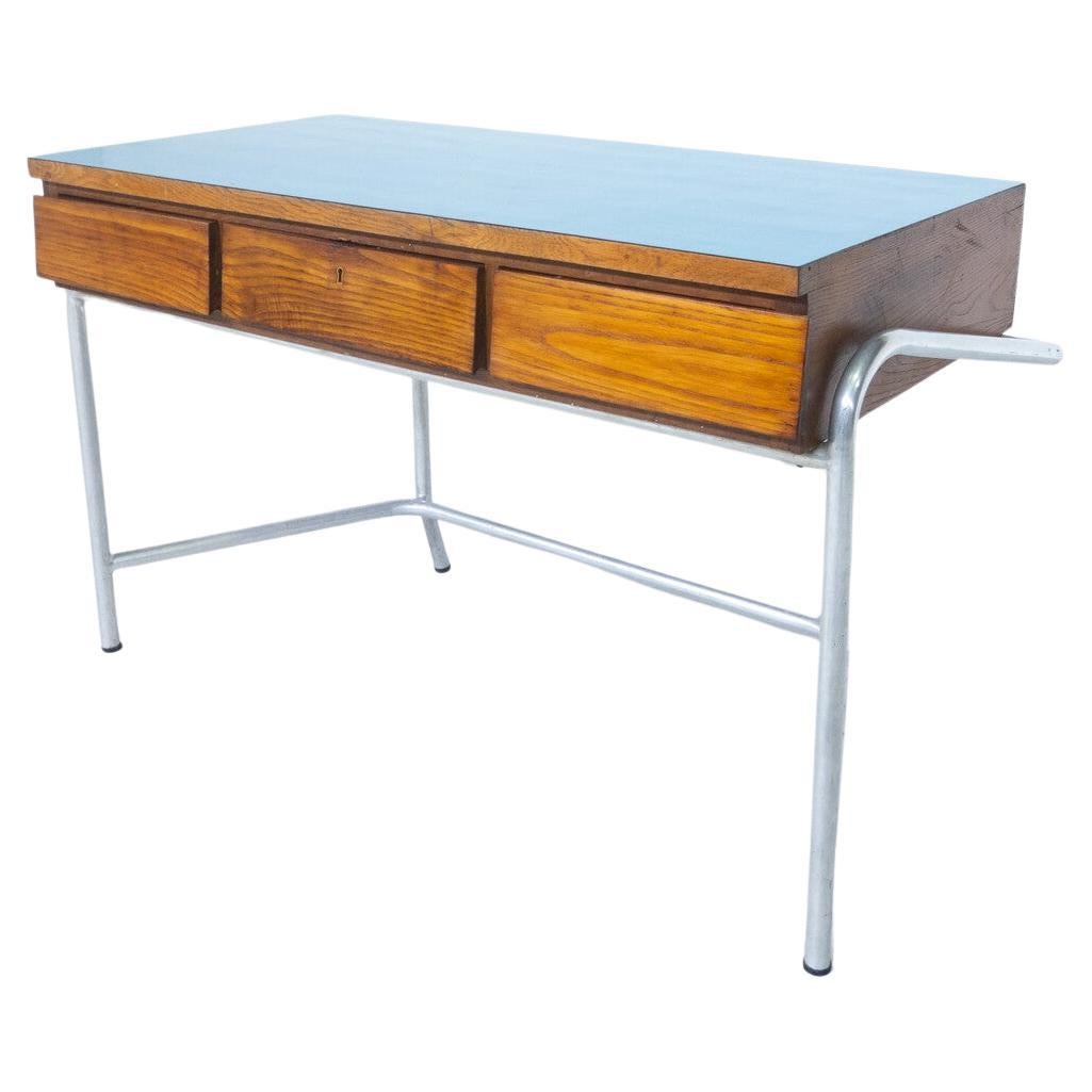 Mid-Century Modern Italian Blue Desk, Drawers, 1940s For Sale
