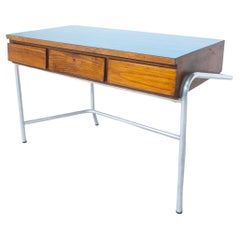 Antique Mid-Century Modern Italian Blue Desk, Drawers, 1940s