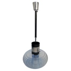 Vintage Mid-Century Modern Italian Blue Glass Chrome Pendant Lamp, 1970s