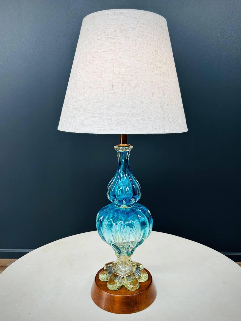 Materials: Italian Murano

Newly Rewired, New Shade

Dimensions 
36”H x 9.25”W x 9.25”D
Shade:
13.25