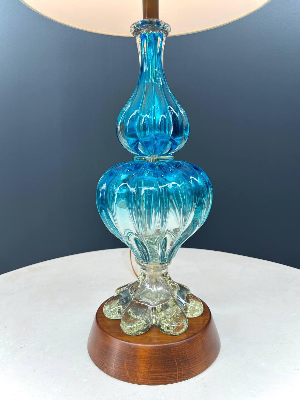 Murano Glass Mid-Century Modern Italian Blue Murano Table Lamp For Sale