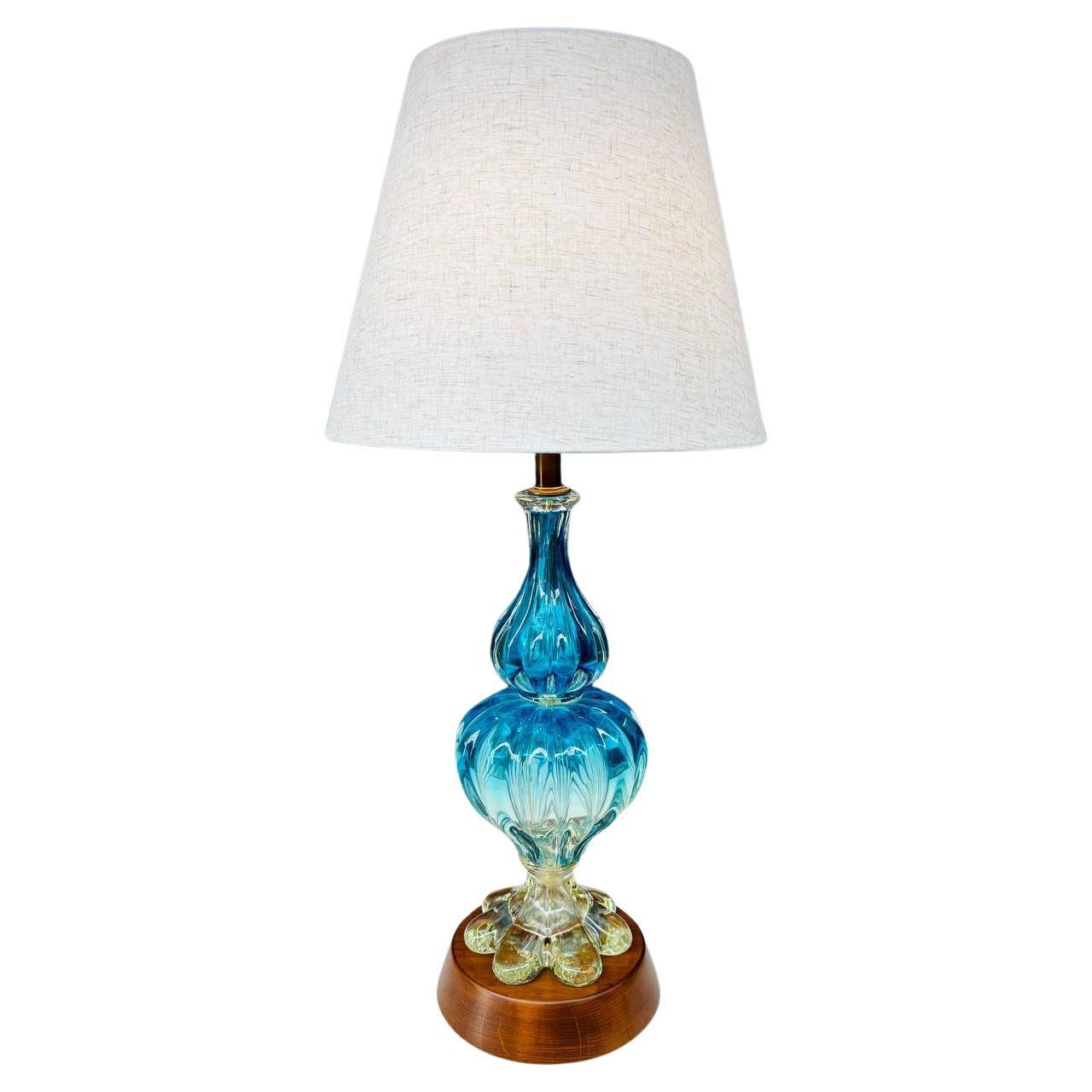 Mid-Century Modern Italian Blue Murano Table Lamp
