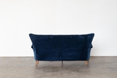 Mid-Century Modern Italian Blue Velvet Sofa, 1950s