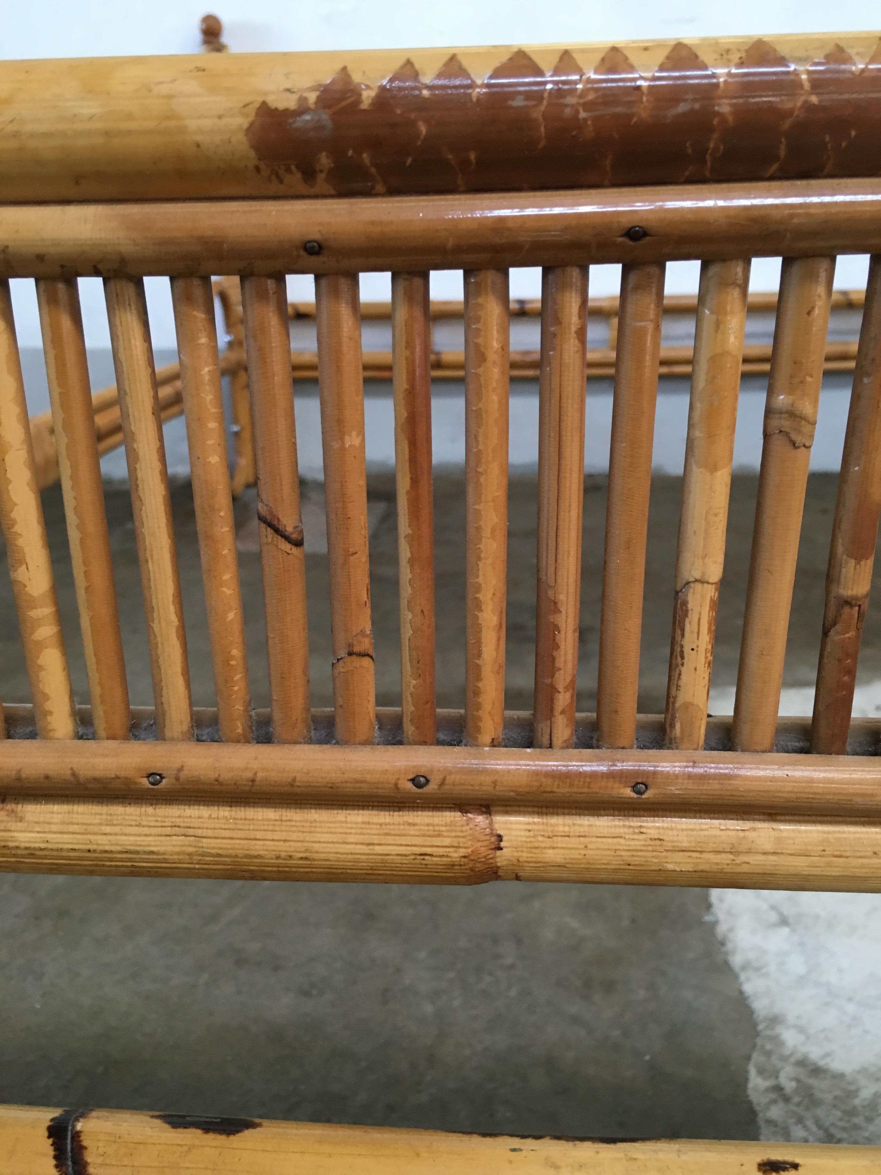 Mid-Century Modern Italian Bonacina Bamboo Bed Frame, 1970s In Good Condition In Prato, IT