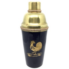 Retro Mid-Century Modern Italian Brass and Blue Ceramic Cocktail Shaker, circa 1960