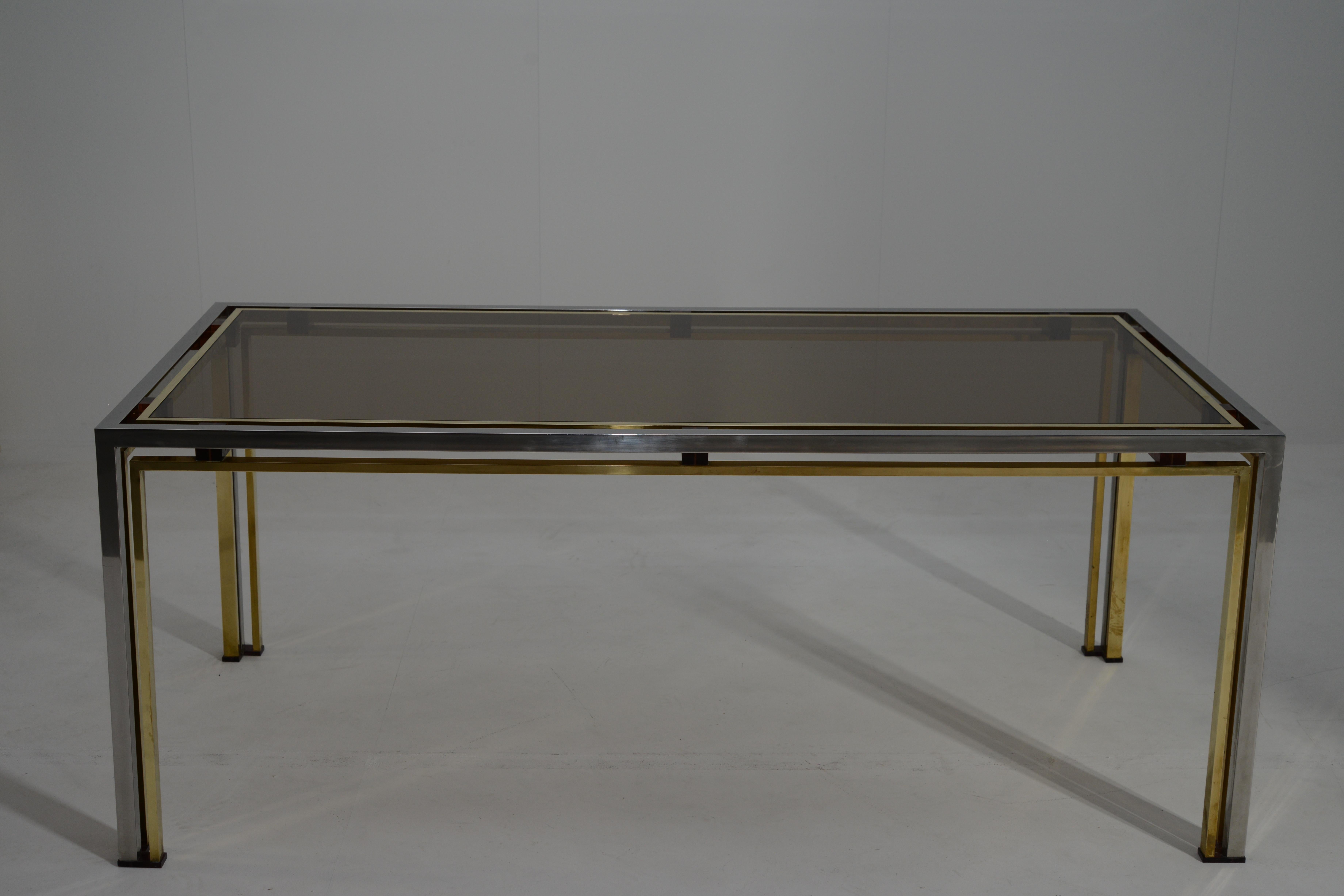 Mid-Century Modern Italian brass and chrome dining table by Romeo Rega, 1970s.