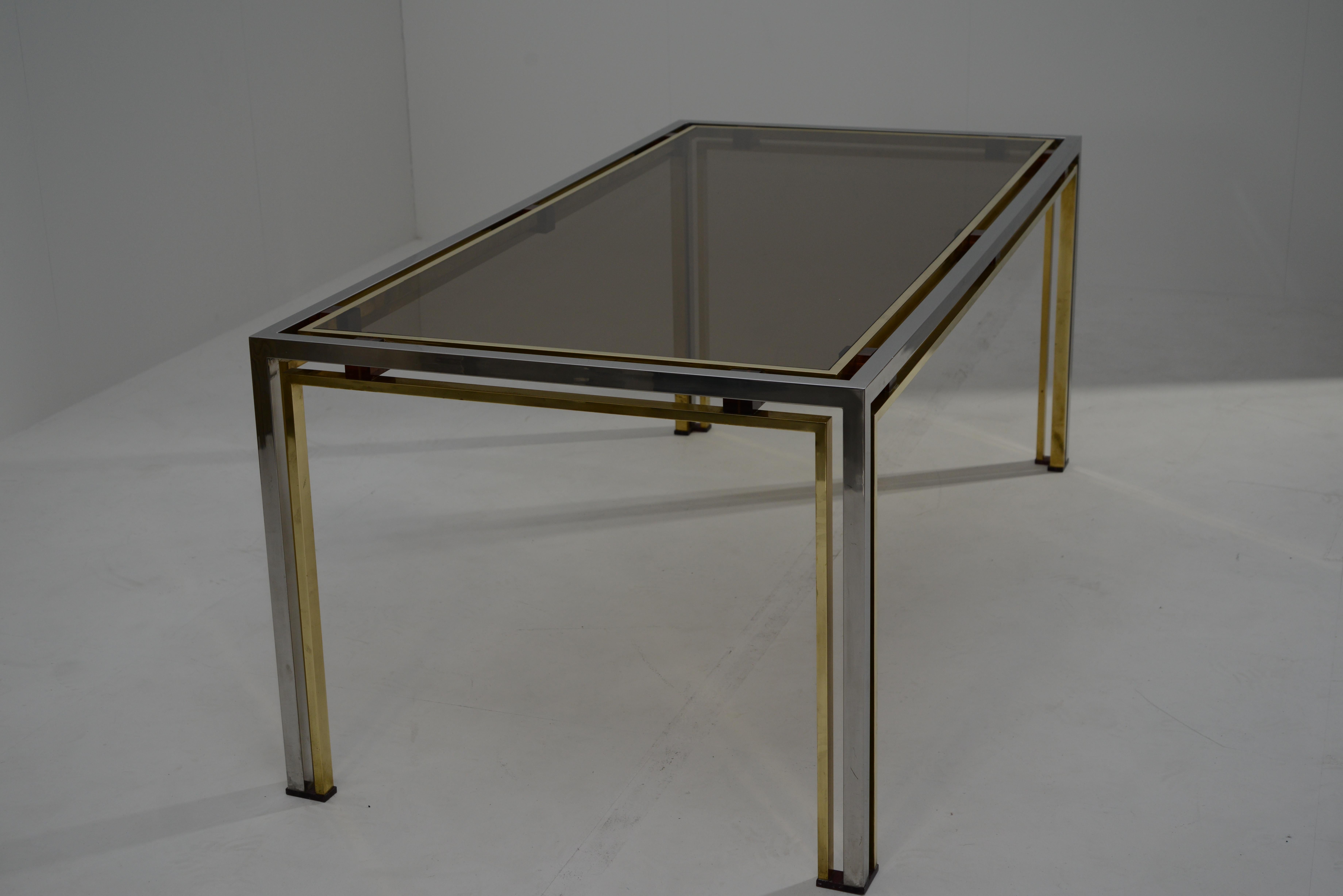 Mid-Century Modern Italian Brass and Chrome Dining Table by Romeo Rega, 1970s In Good Condition In Prato, IT