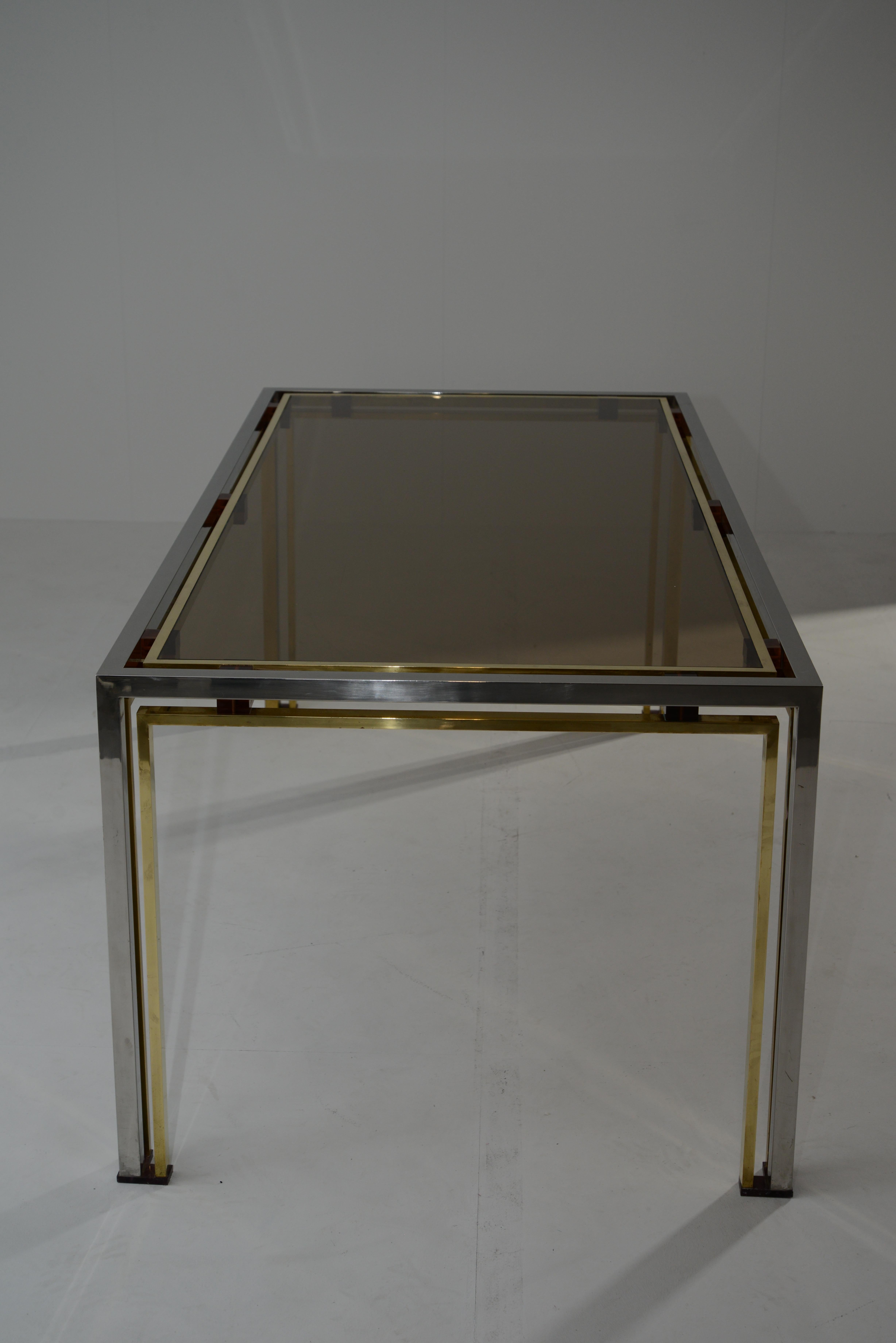 Late 20th Century Mid-Century Modern Italian Brass and Chrome Dining Table by Romeo Rega, 1970s