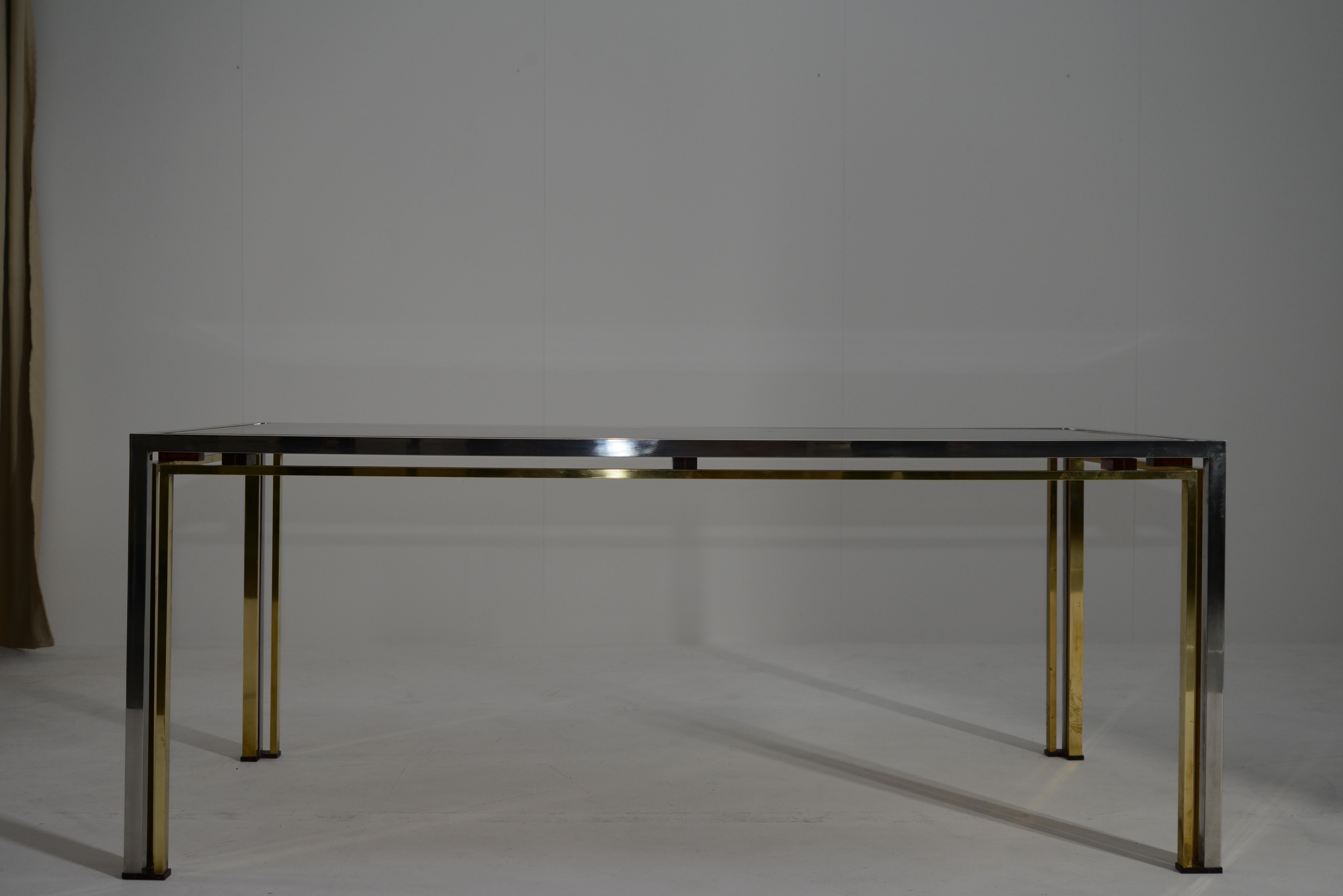 Mid-Century Modern Italian Brass and Chrome Dining Table by Romeo Rega, 1970s 1