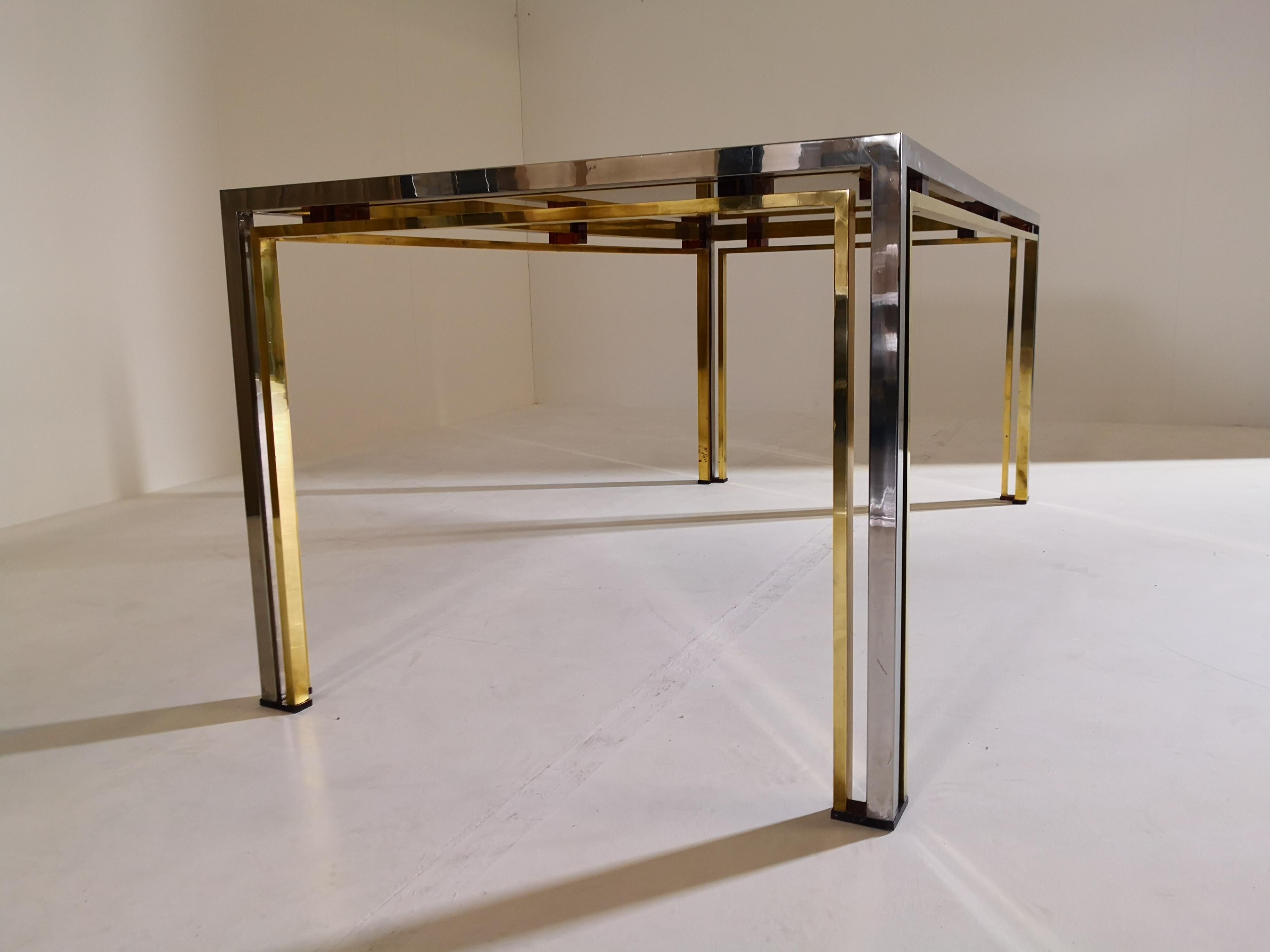 Mid-Century Modern Italian Brass and Chrome Dining Table by Romeo Rega, 1970s 2