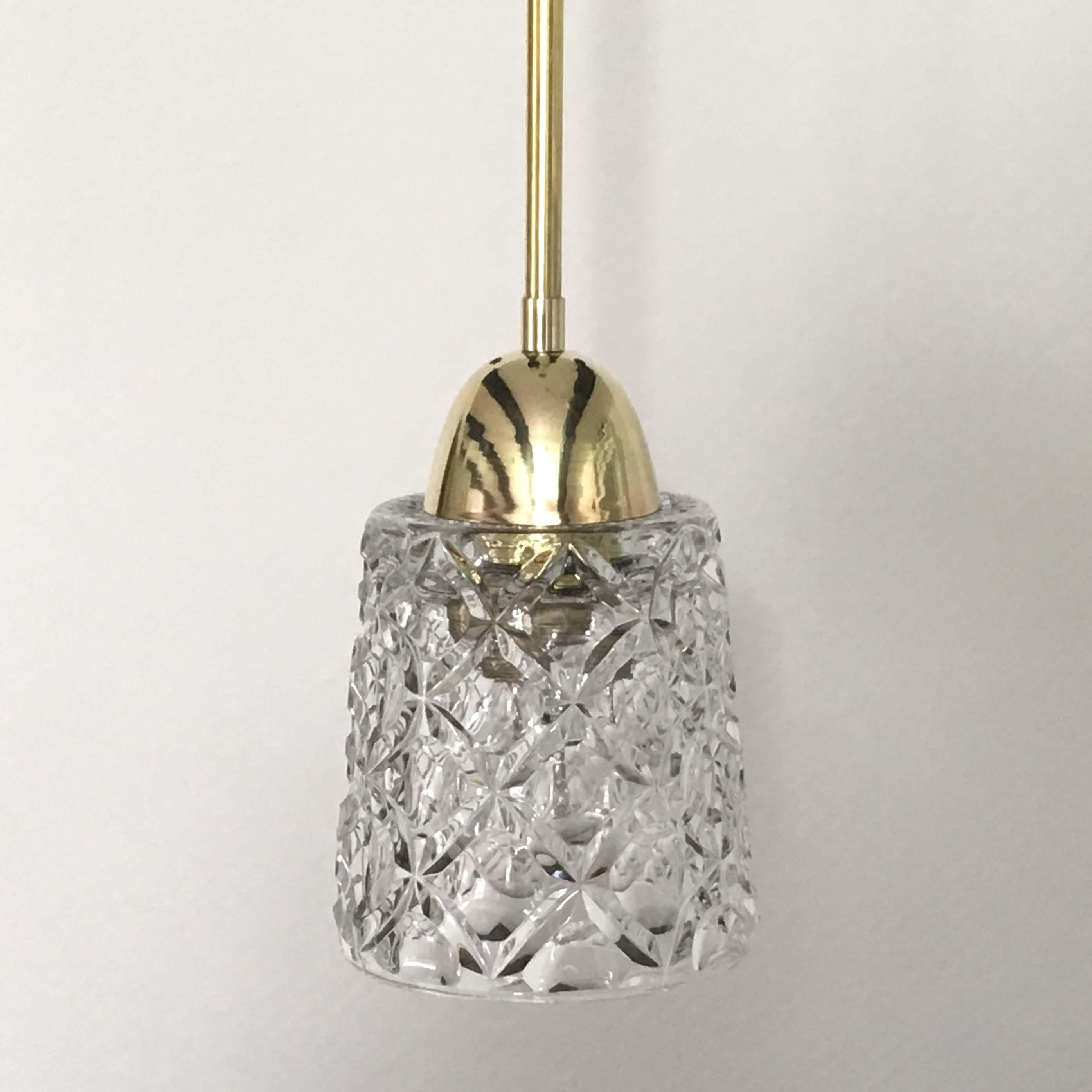 Mid-20th Century Mid-Century Modern Italian Brass and Crystal Cut Glass Pendant, 1950s For Sale