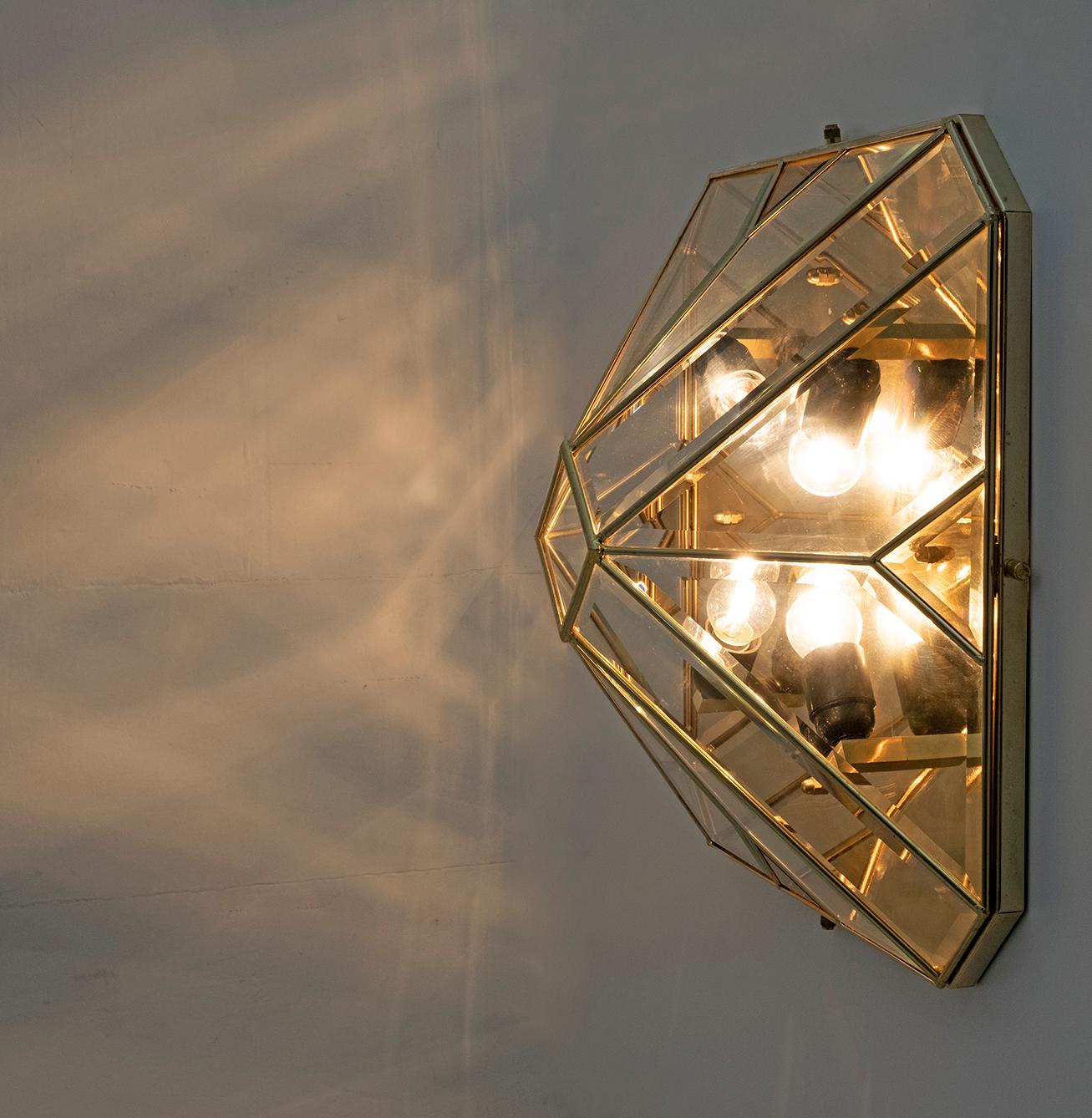 Mid-Century Modern Italian Brass and Frosted Glass Ceiling Lights, '70 For Sale 1