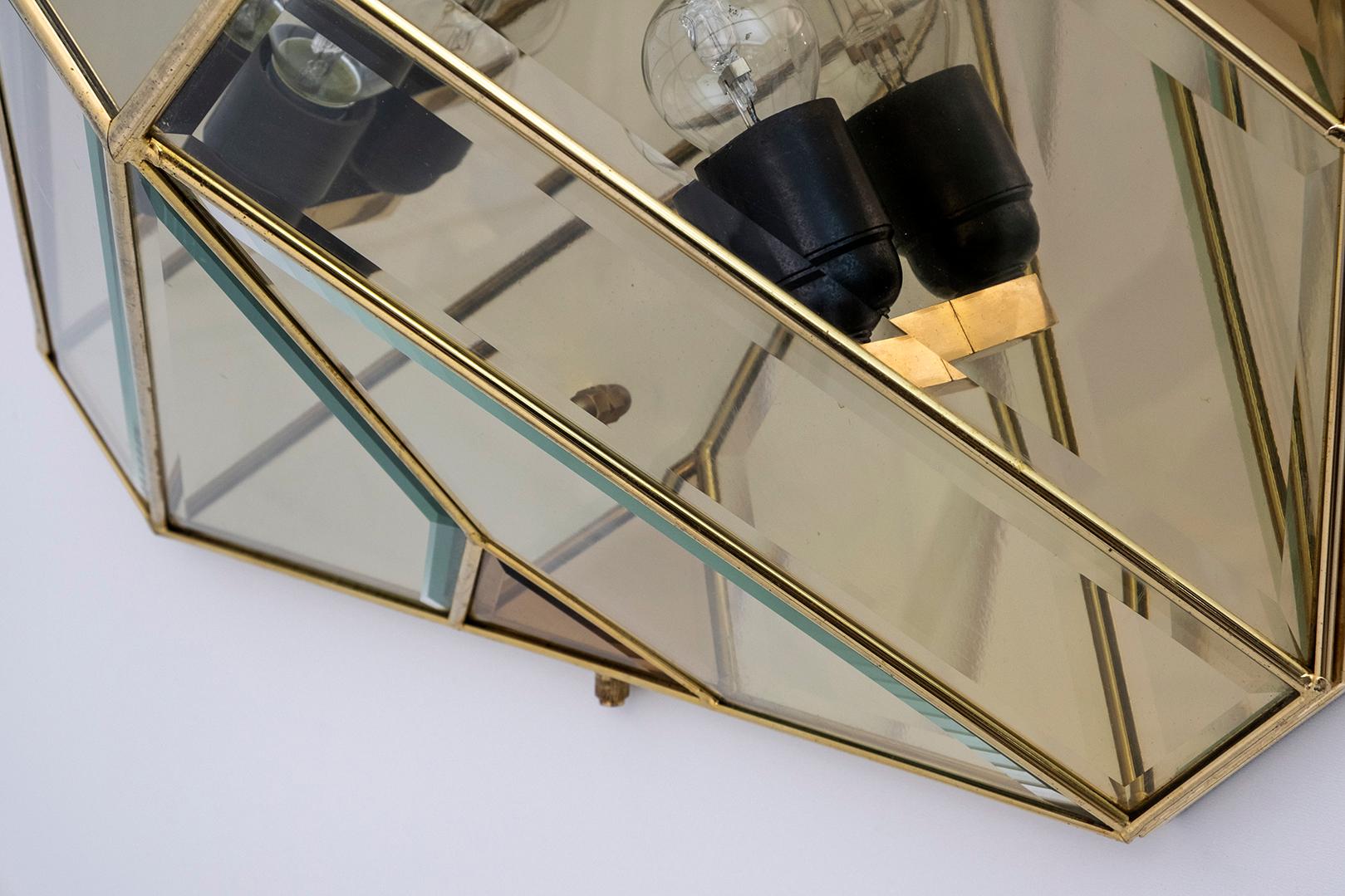 Mid-Century Modern Italian Brass and Frosted Glass Ceiling Lights, '70 For Sale 3