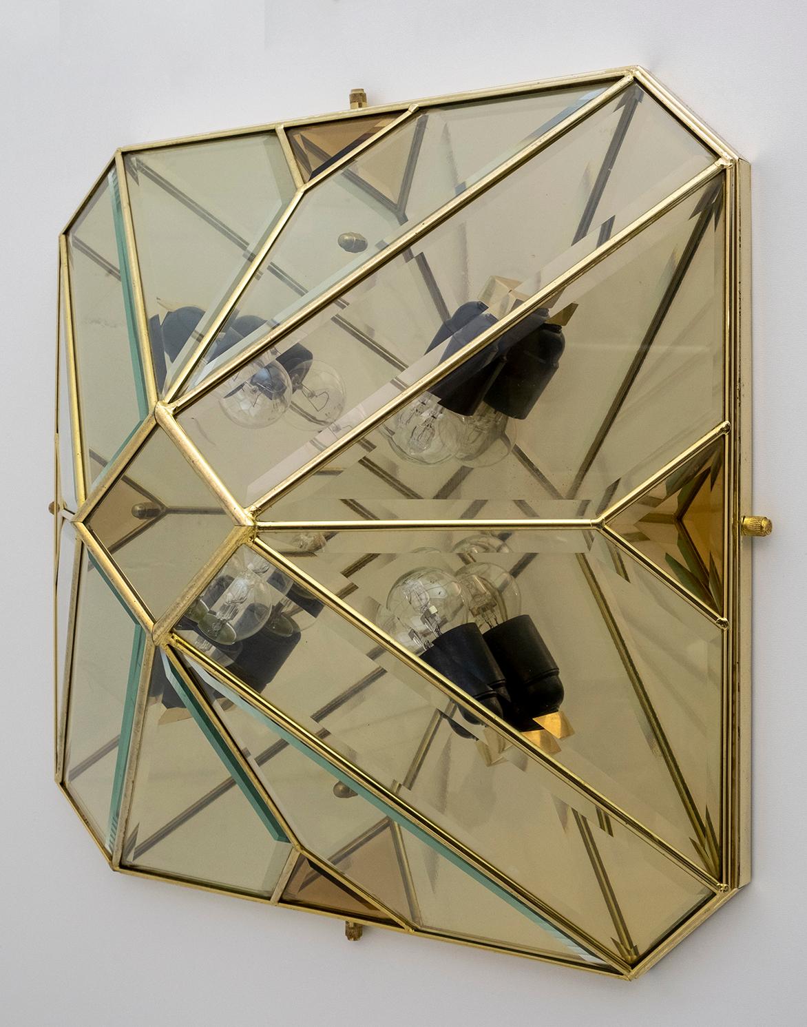 Mid-Century Modern Italian Brass and Frosted Glass Ceiling Lights, '70 For Sale 5