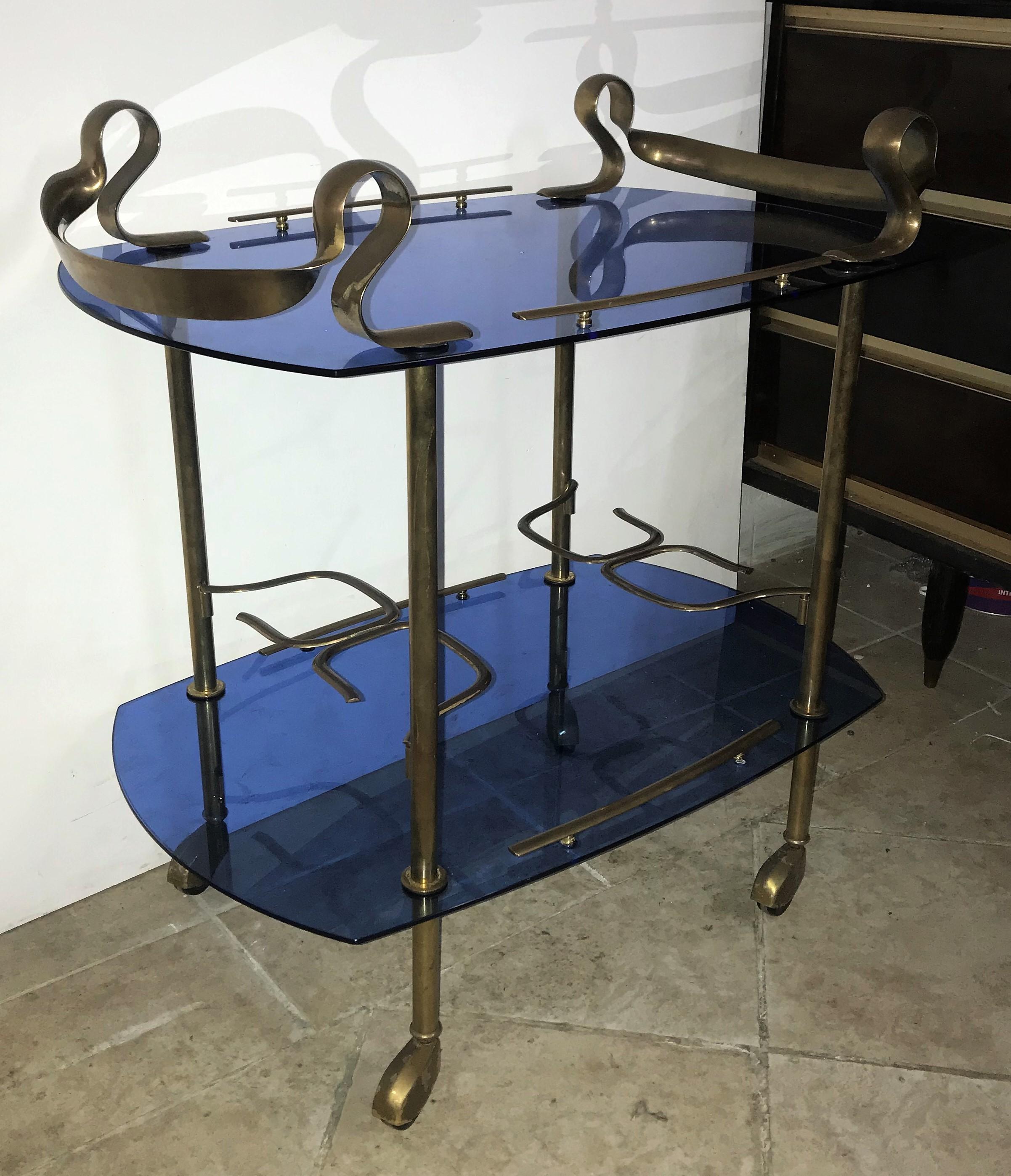 Mid-Century Modern Italian Brass and Glass Bar Cart Attributed to Fontana Arte 5