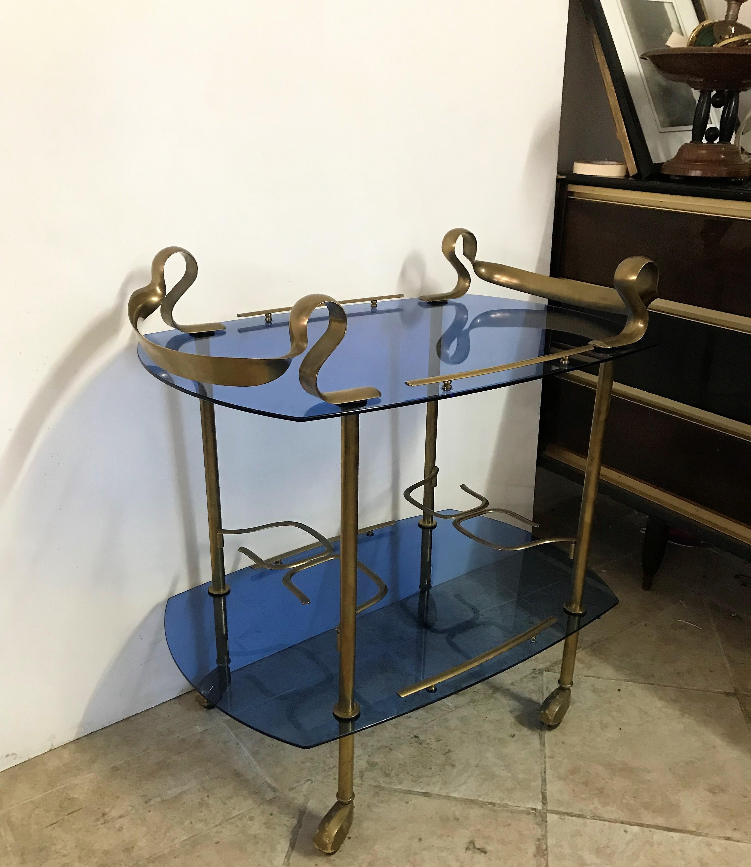 Mid-Century Modern Italian Brass and Glass Bar Cart Attributed to Fontana Arte 6