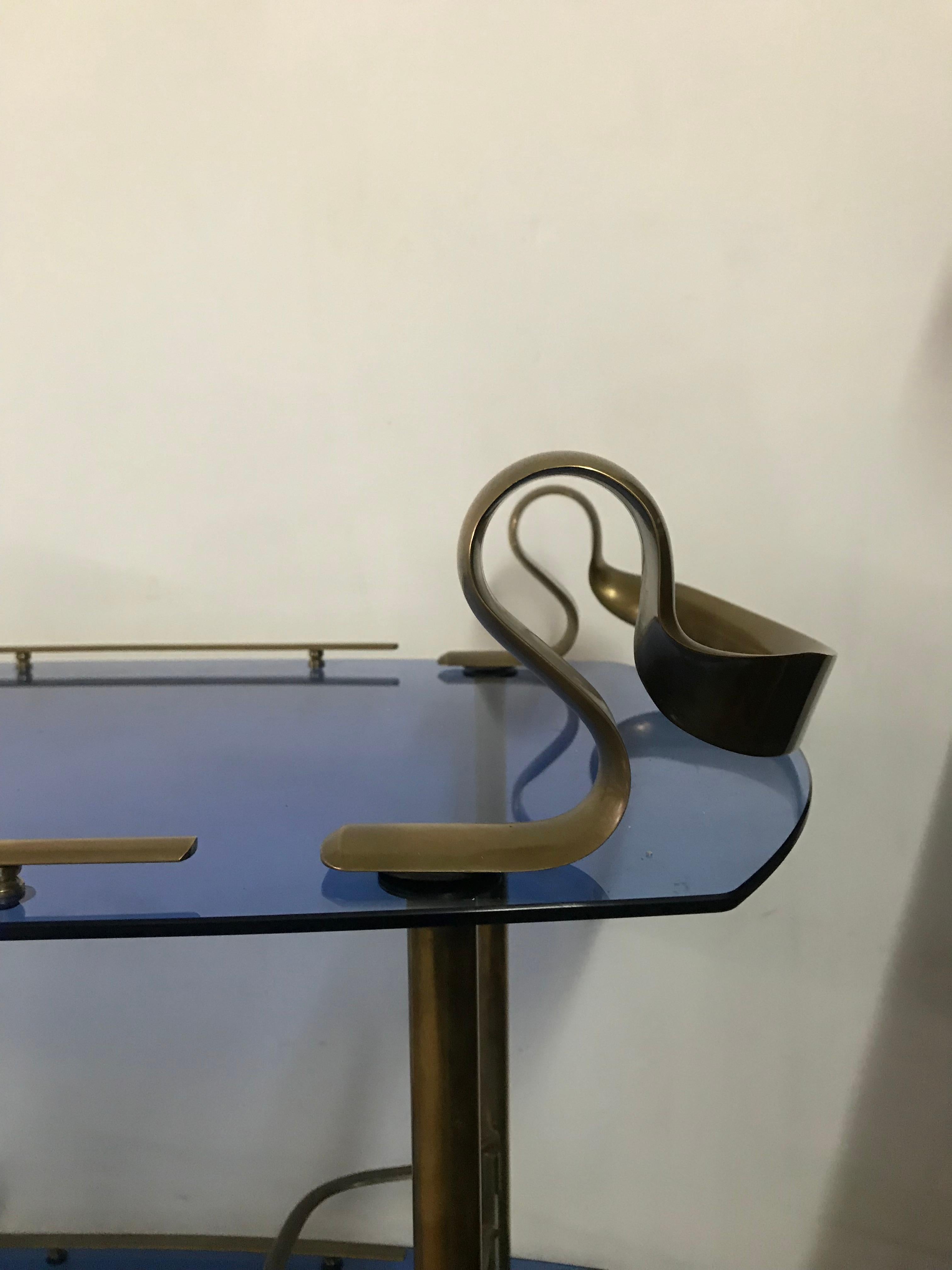 Mid-Century Modern Italian Brass and Glass Bar Cart Attributed to Fontana Arte 9