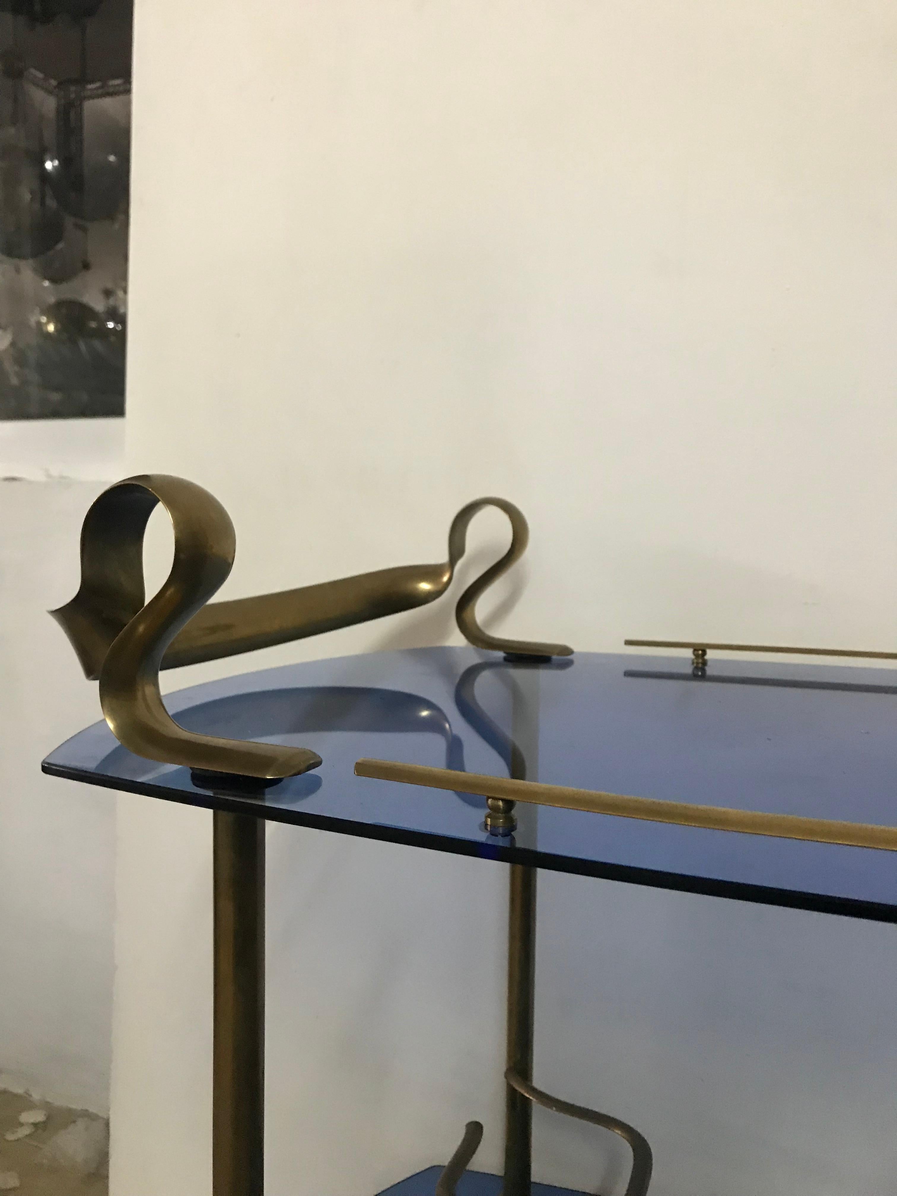 Mid-Century Modern Italian Brass and Glass Bar Cart Attributed to Fontana Arte 10