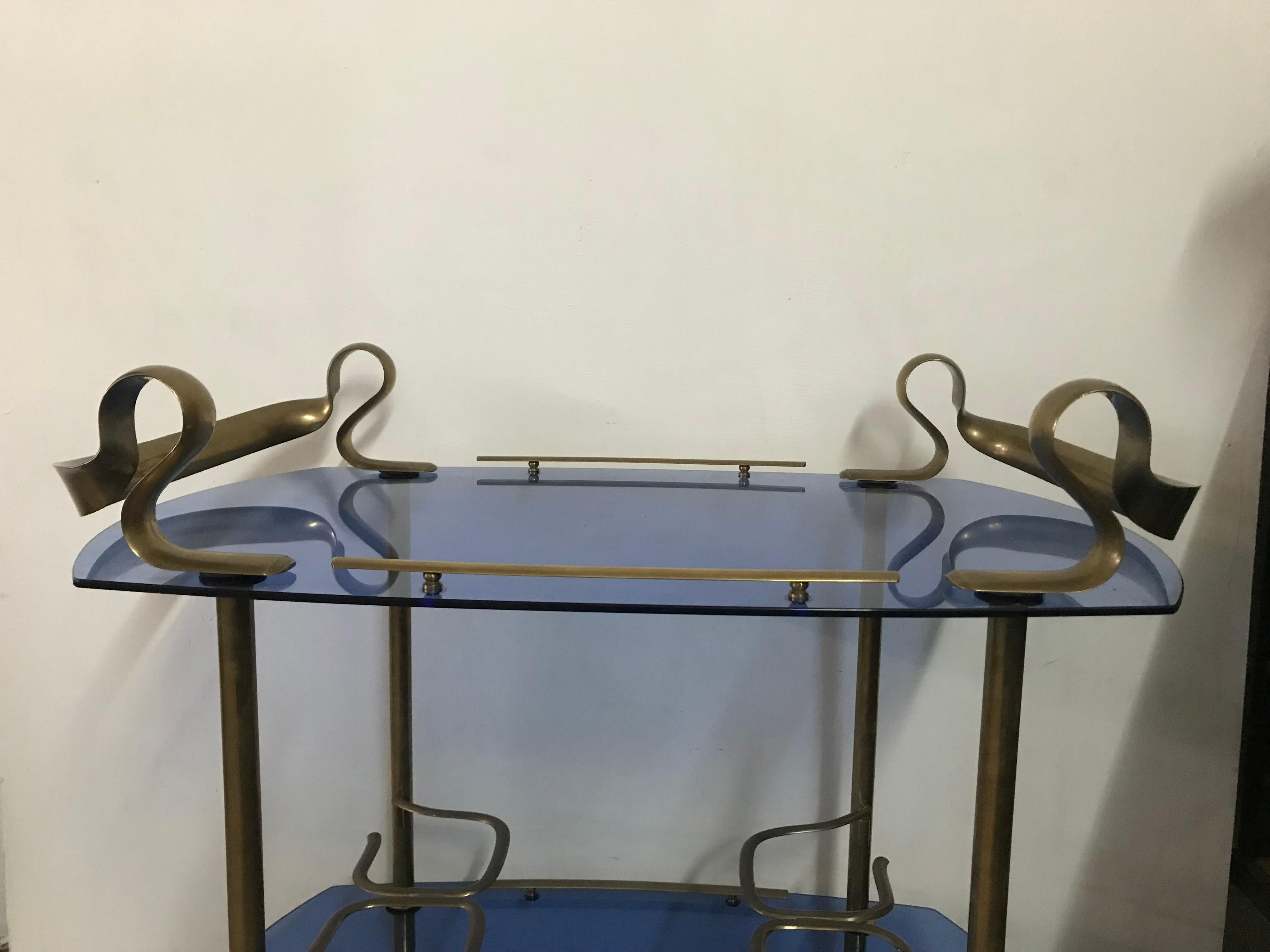 Mid-Century Modern Italian Brass and Glass Bar Cart Attributed to Fontana Arte 11