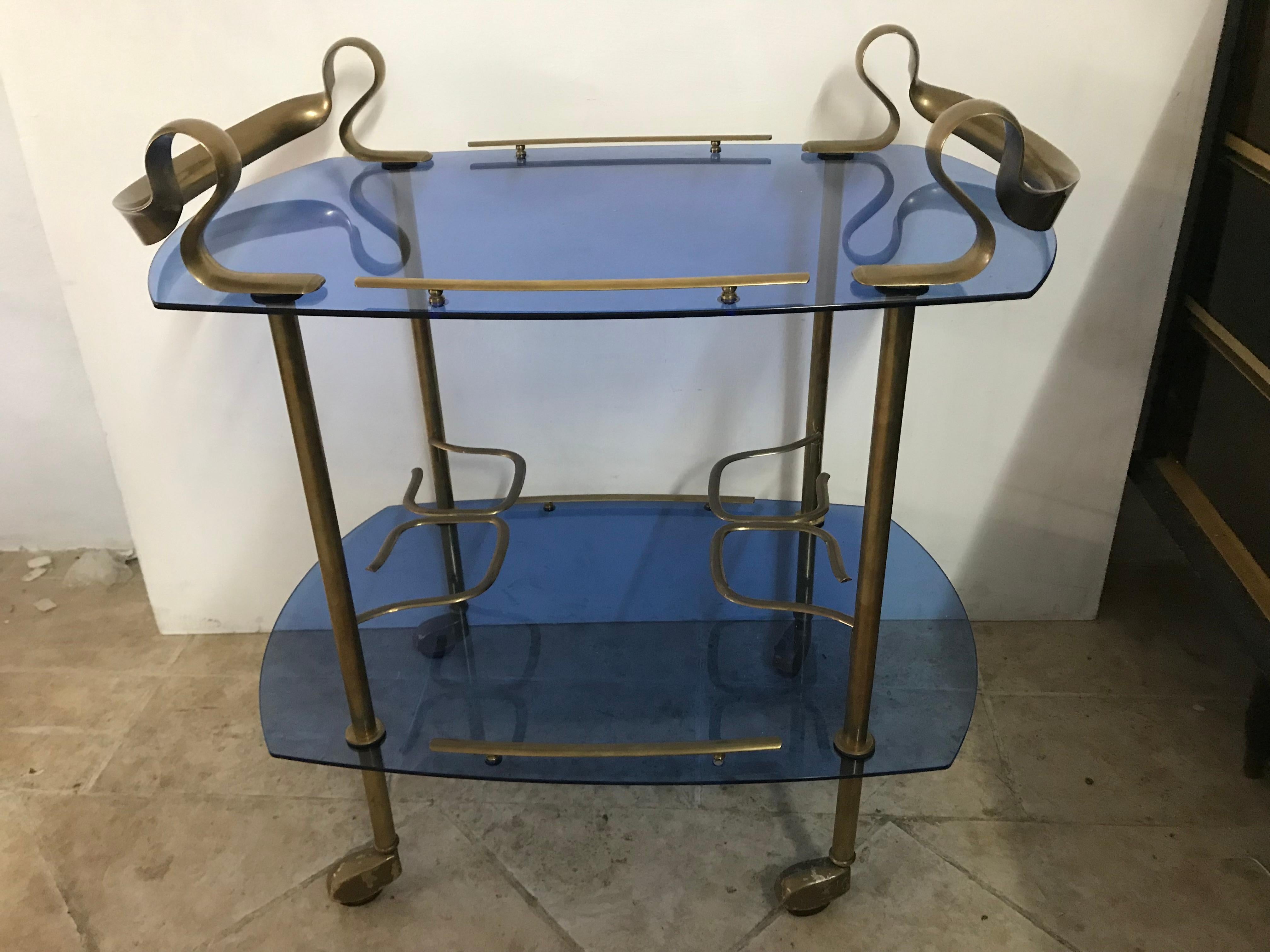 Moderner italienischer Barwagen aus Messing und Glas von Fontana Arte aus der Jahrhundertmitte 10