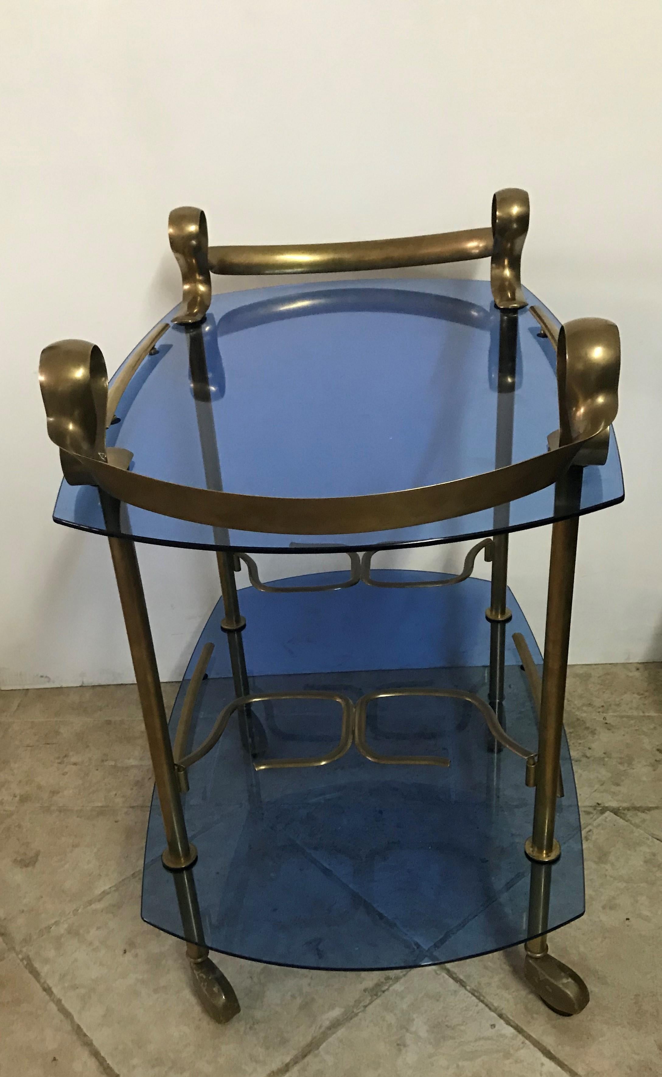 Mid-20th Century Mid-Century Modern Italian Brass and Glass Bar Cart Attributed to Fontana Arte