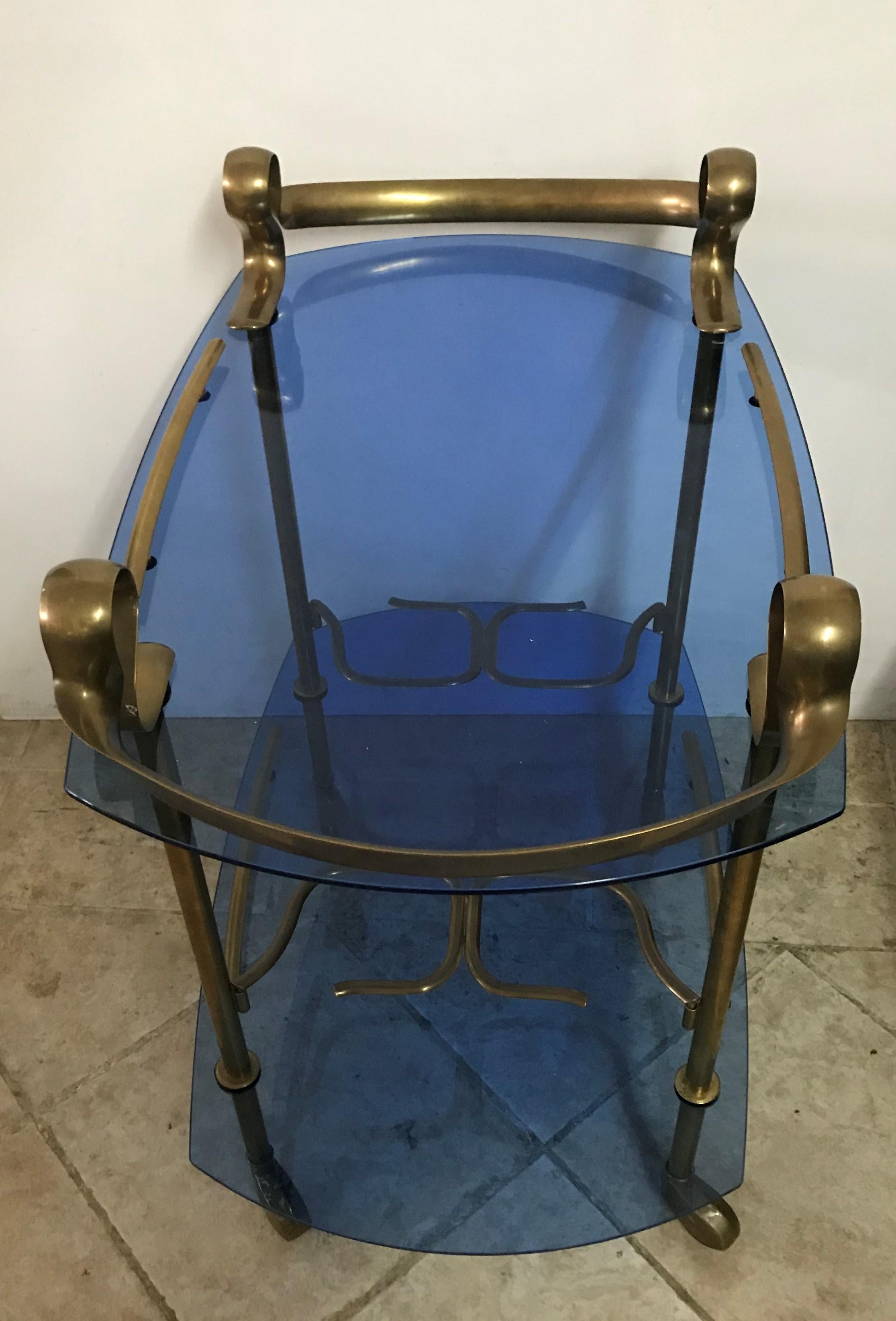 Mid-Century Modern Italian Brass and Glass Bar Cart Attributed to Fontana Arte 1