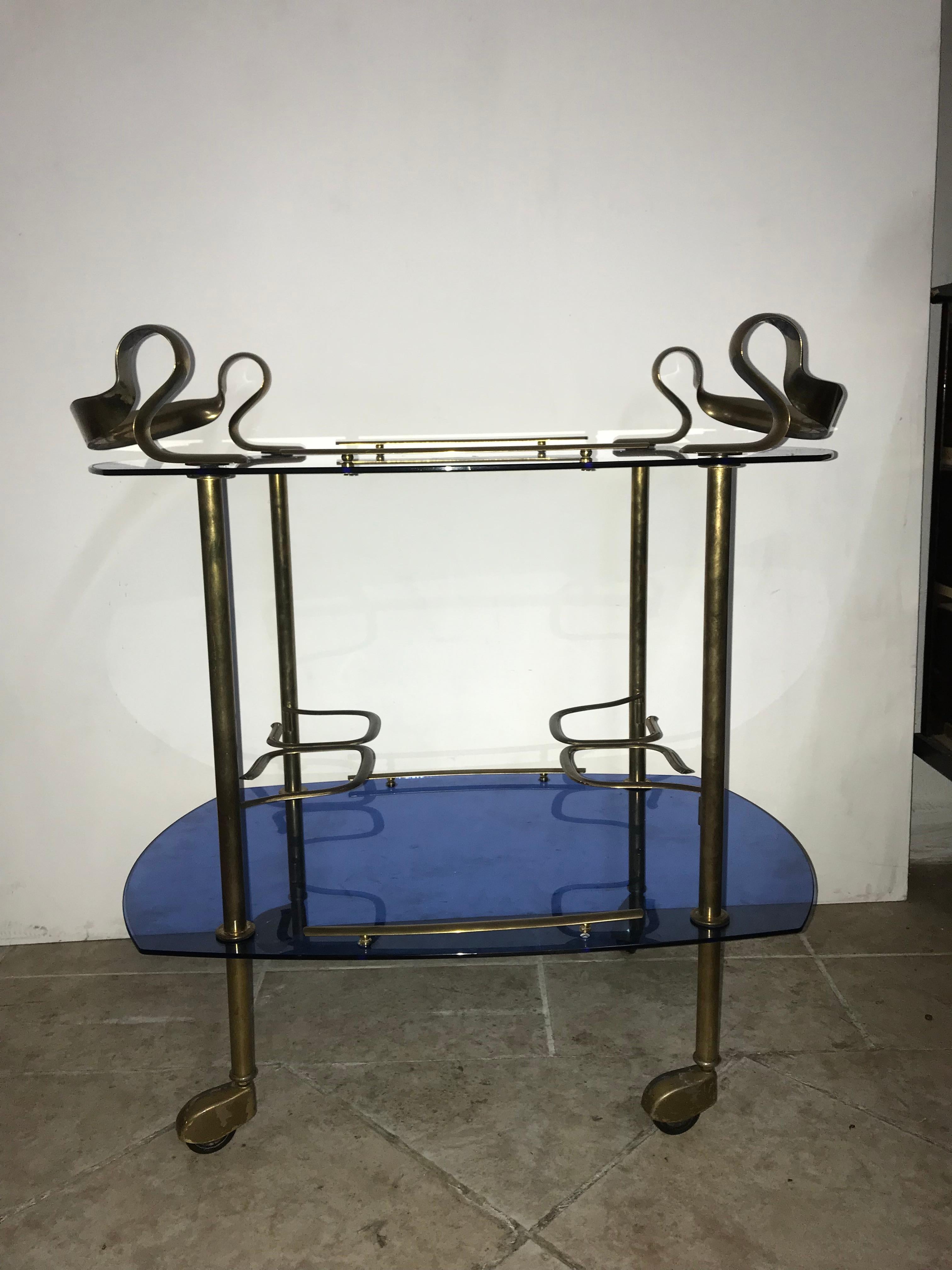 Mid-Century Modern Italian Brass and Glass Bar Cart Attributed to Fontana Arte 3