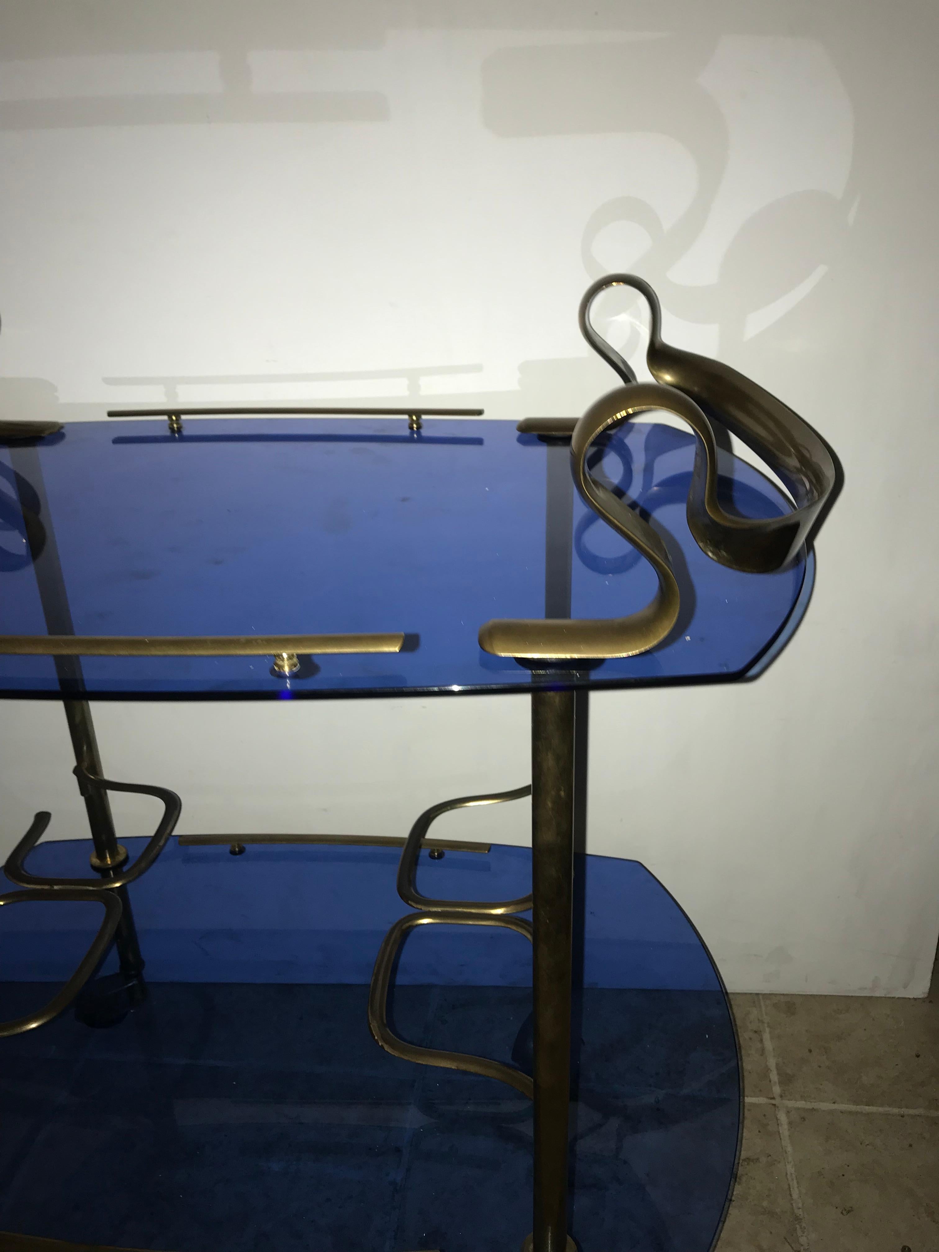 Mid-Century Modern Italian Brass and Glass Bar Cart Attributed to Fontana Arte 4