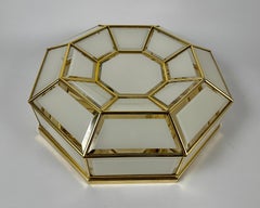Mid-Century Modern Italian Brass and Glass Ceiling Wall Lamp, 1970s