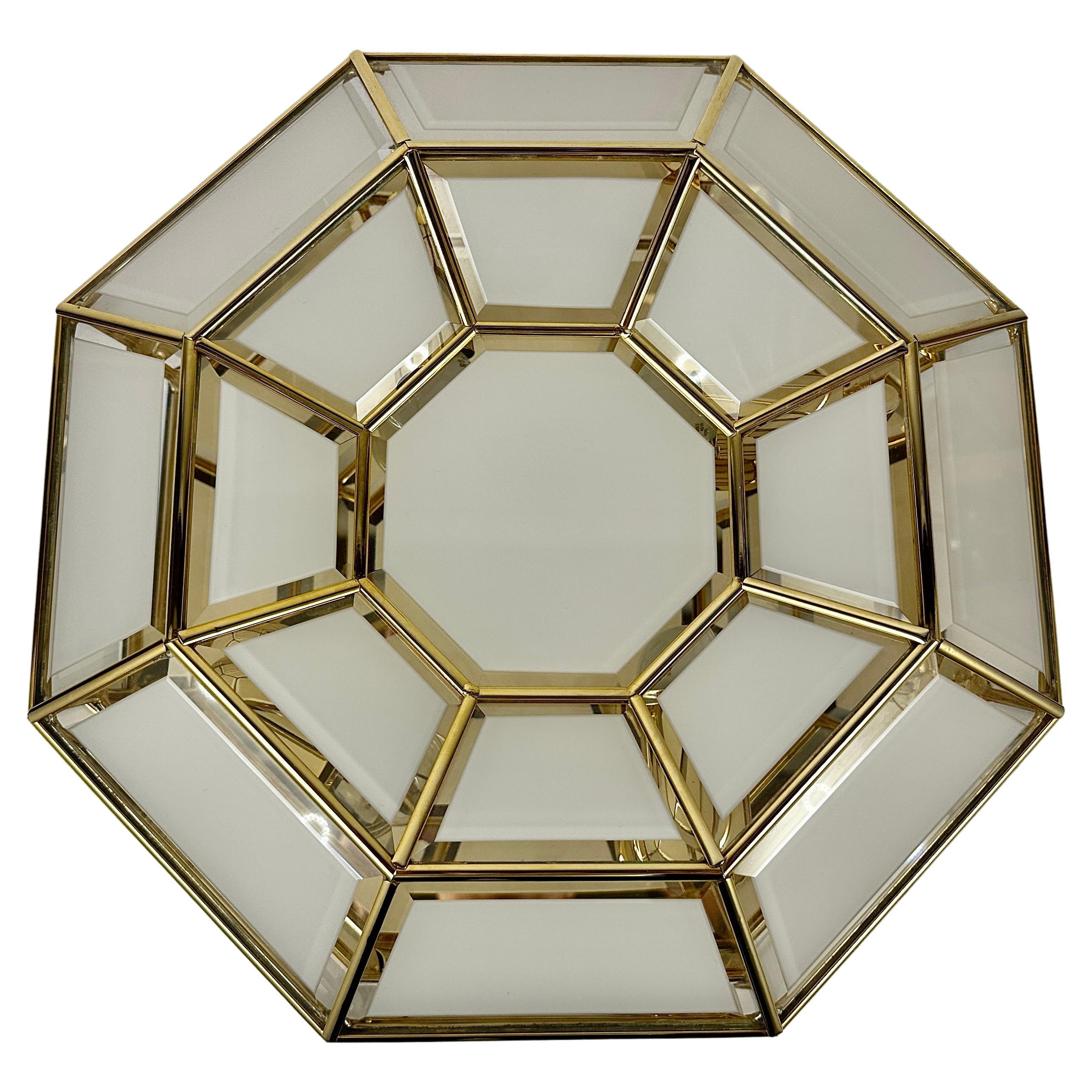 Mid-Century Modern Italian Brass and Glass Ceiling Wall Lamp, 1970s