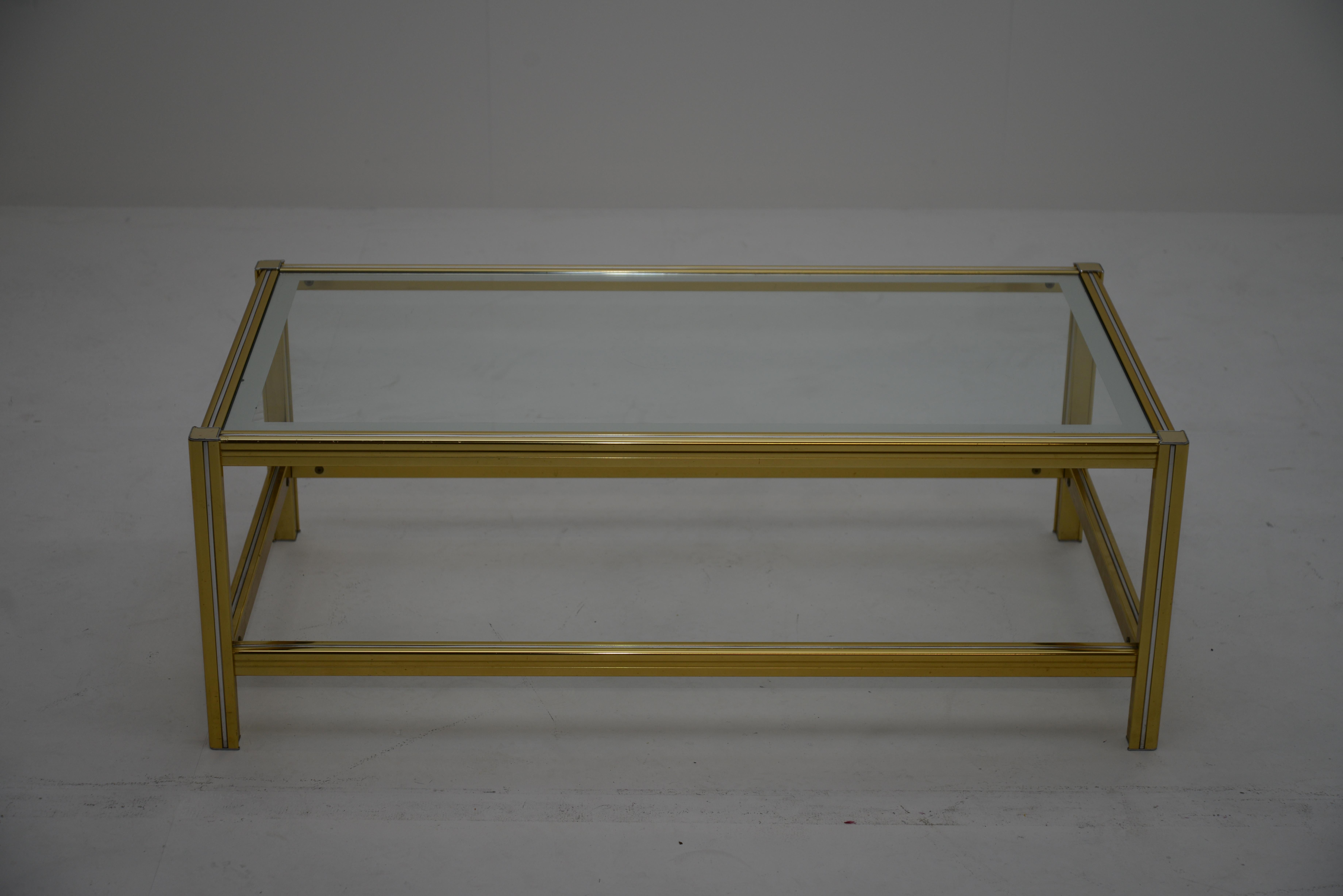 Mid-Century Modern Italian two-tier brass and glass coffee table. 1970s.