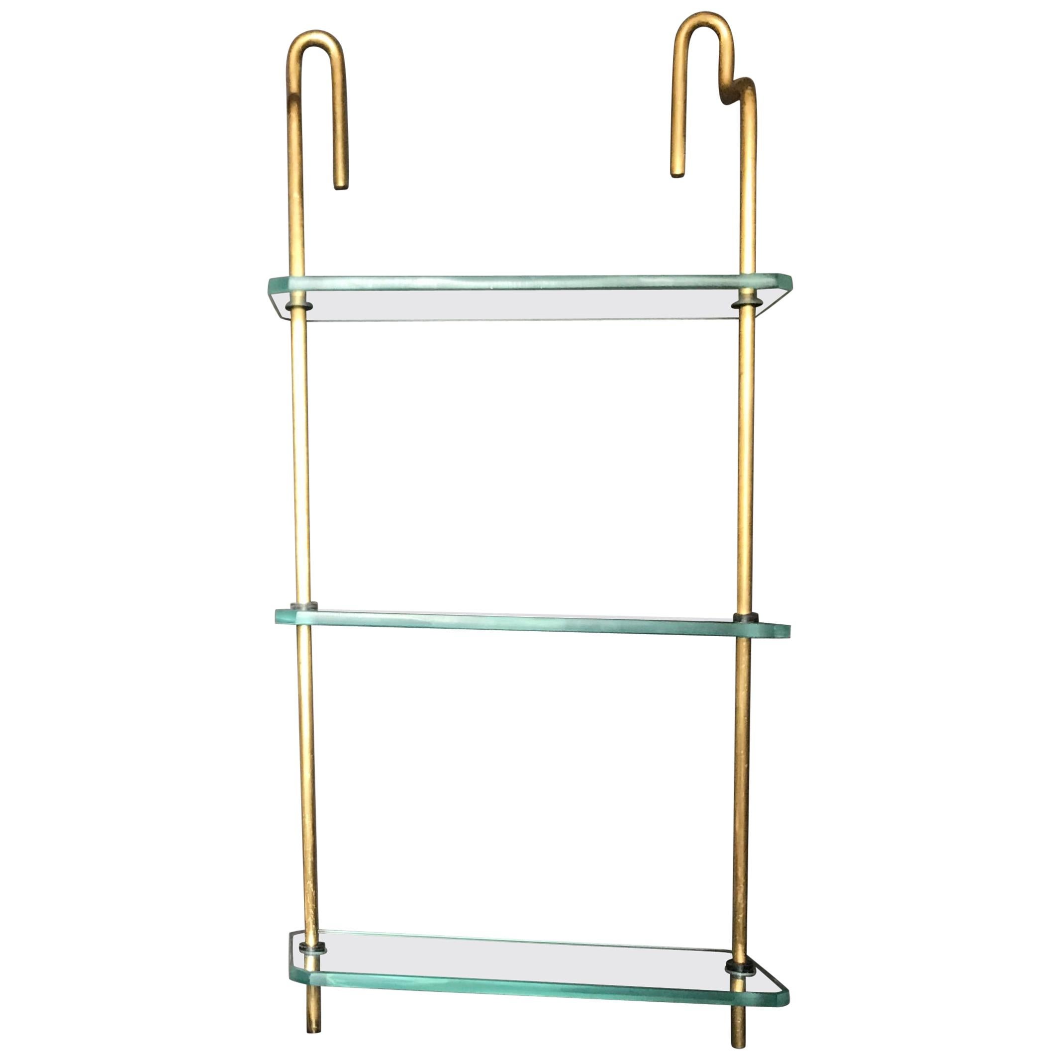 Mid-Century Modern Italian Brass and Glass Hanging Shelves