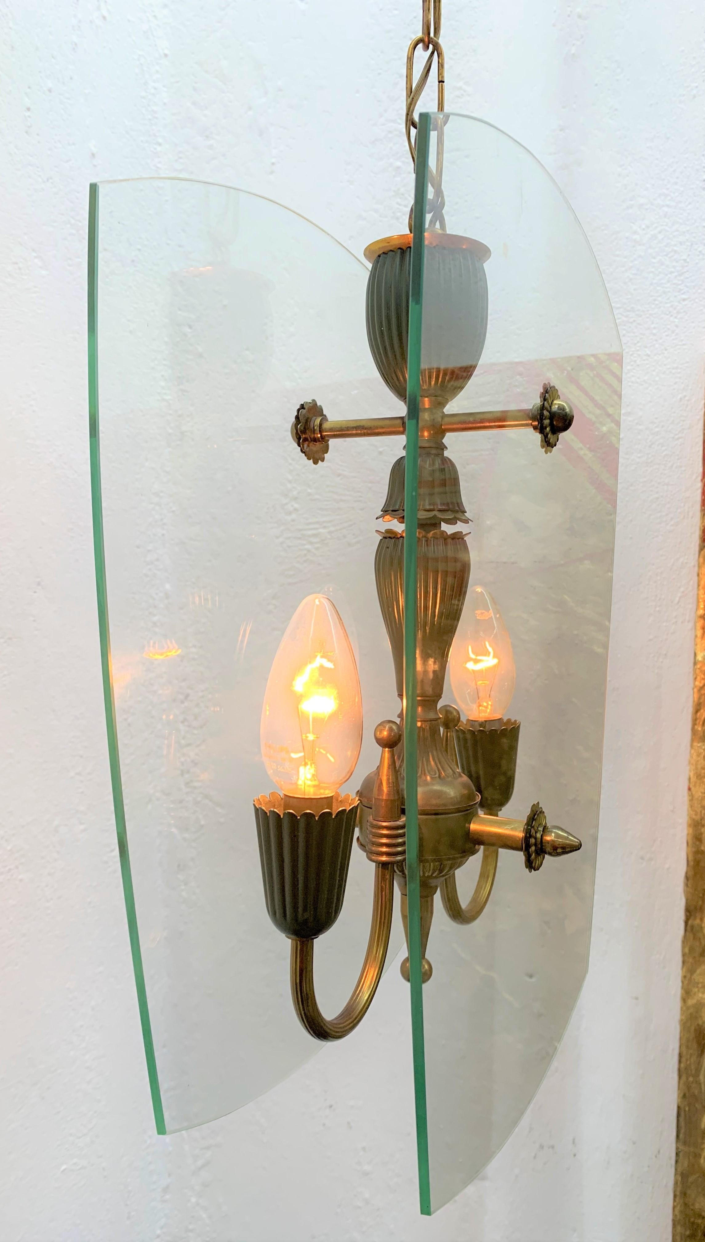 Mid-Century Modern Italian Brass and Glass Lantern Attributed to Lumi circa 1940 For Sale 10